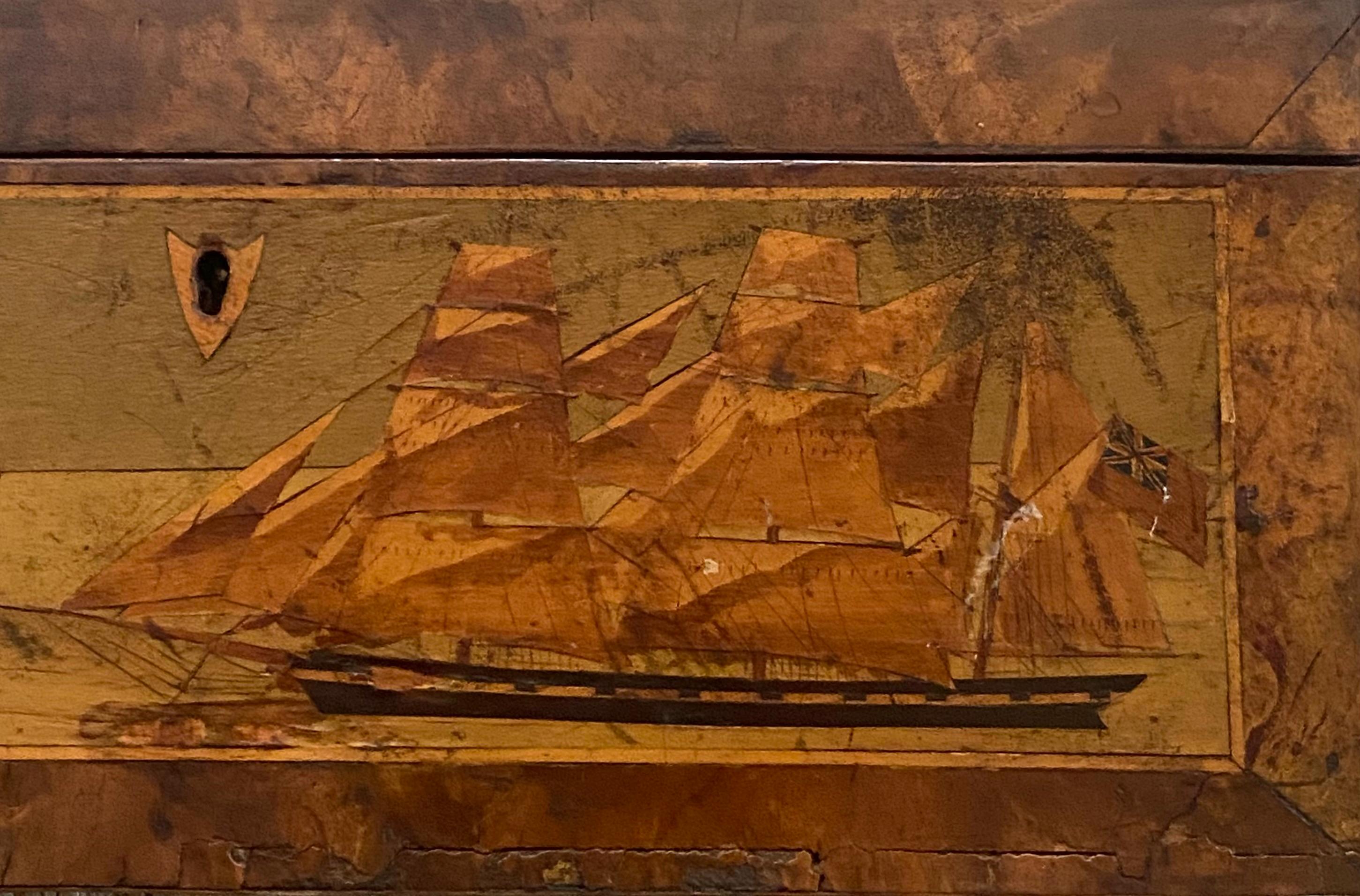 Boîte à couture en bois incrusté de marqueterie de Trinity House du XIXe siècle, vers 1870 en vente 1