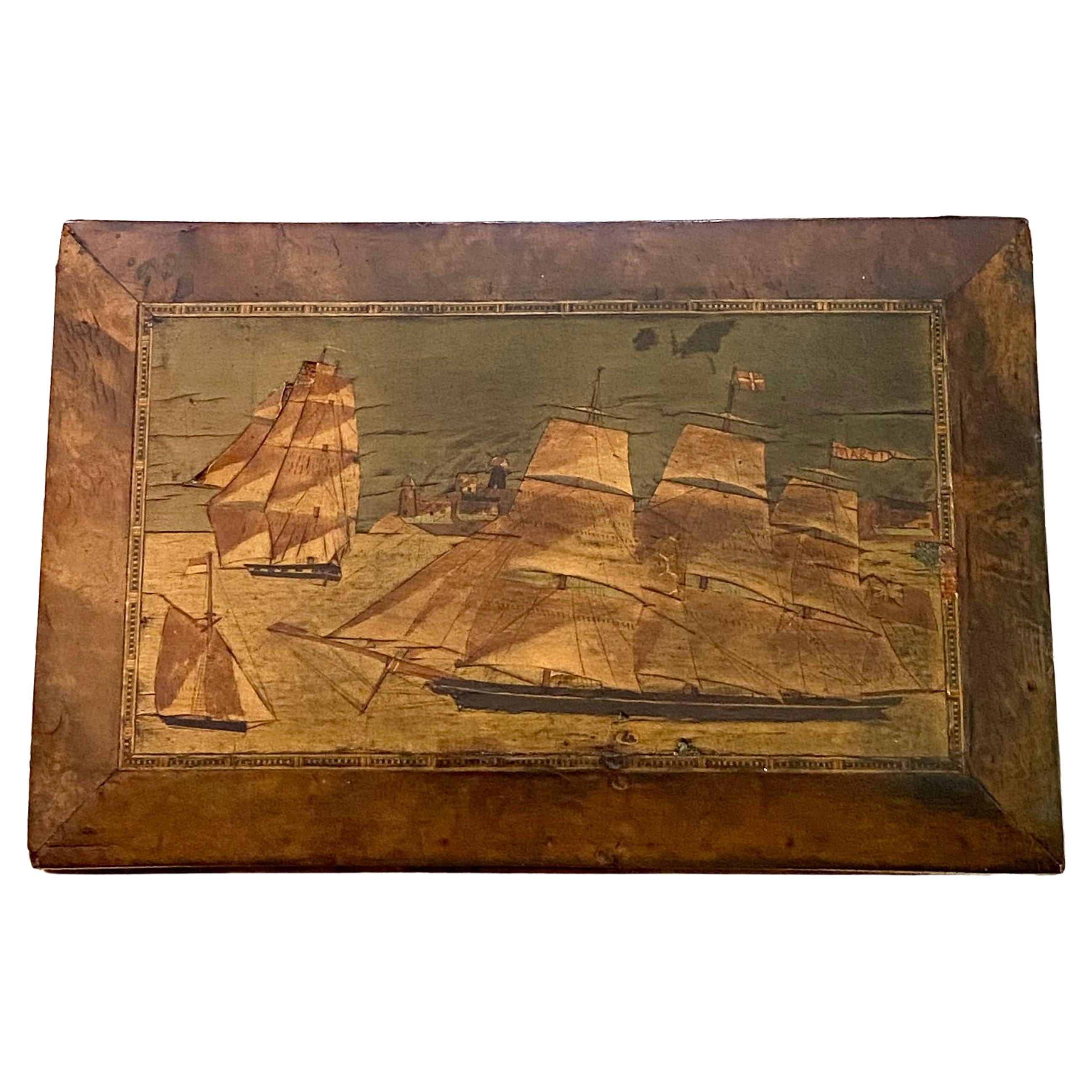 Costurero de madera de arce con incrustaciones de marquetería Trinity House del siglo XIX, hacia 1870