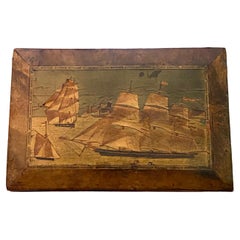 Scatola da cucito in legno di radica intarsiato di Trinity House del XIX secolo, 1870 ca.