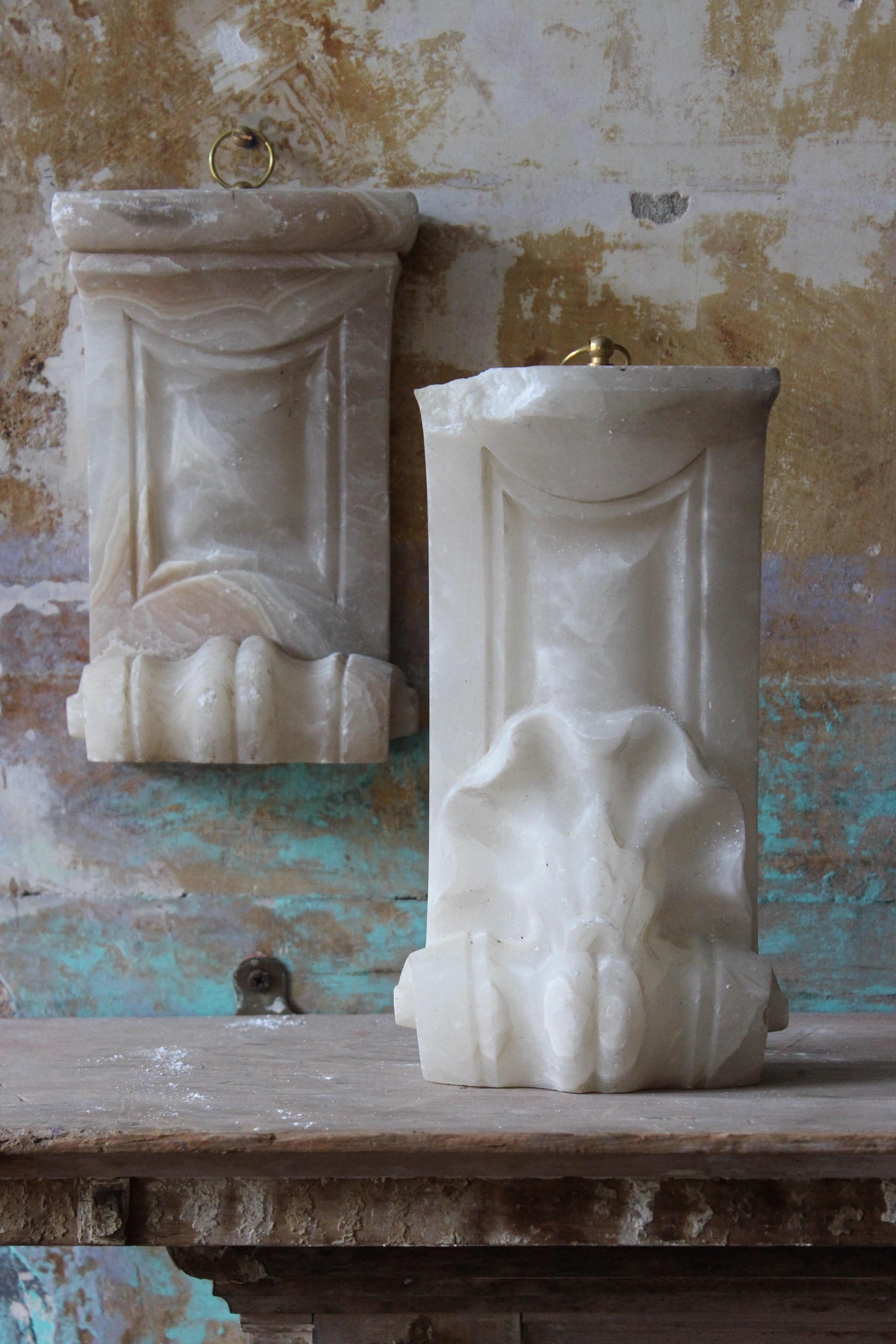 English 19th Century Trio of Carved Alabaster & Marble Architectural Elements Corbels   For Sale
