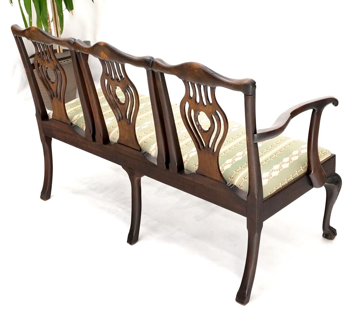 19th Century Triple Ball & Claw Armchair Style Settee Bench Sofa Chippendale For Sale 10