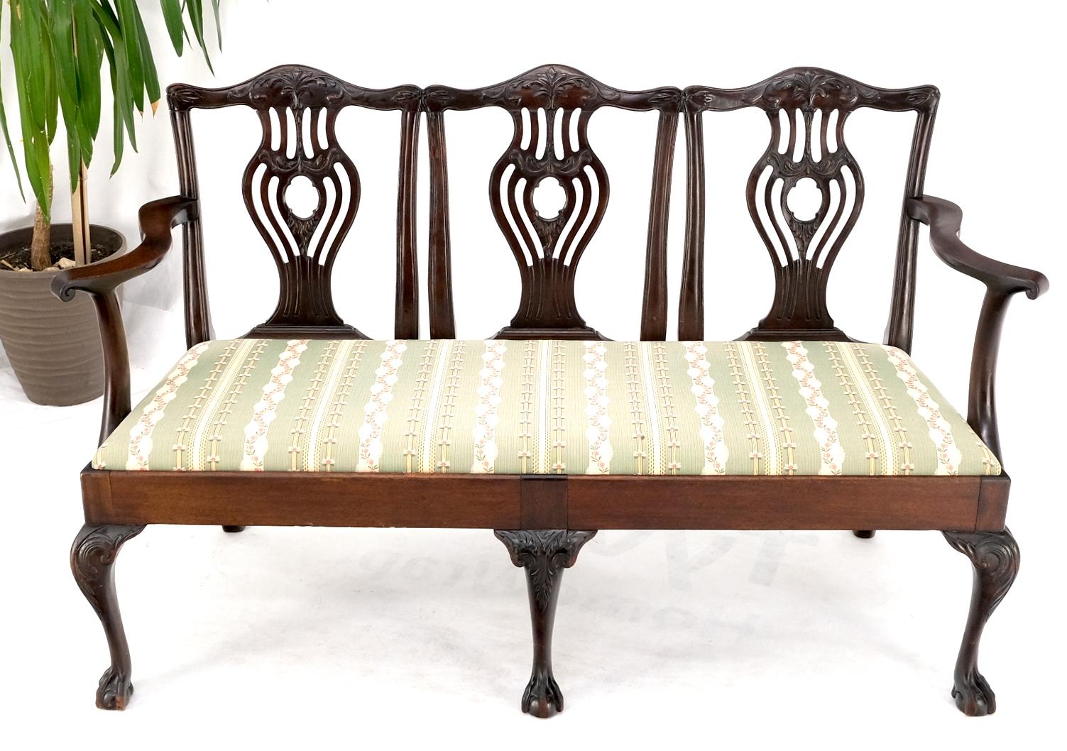 19th Century triple ball & claw armchair style settee bench sofa chippendale.