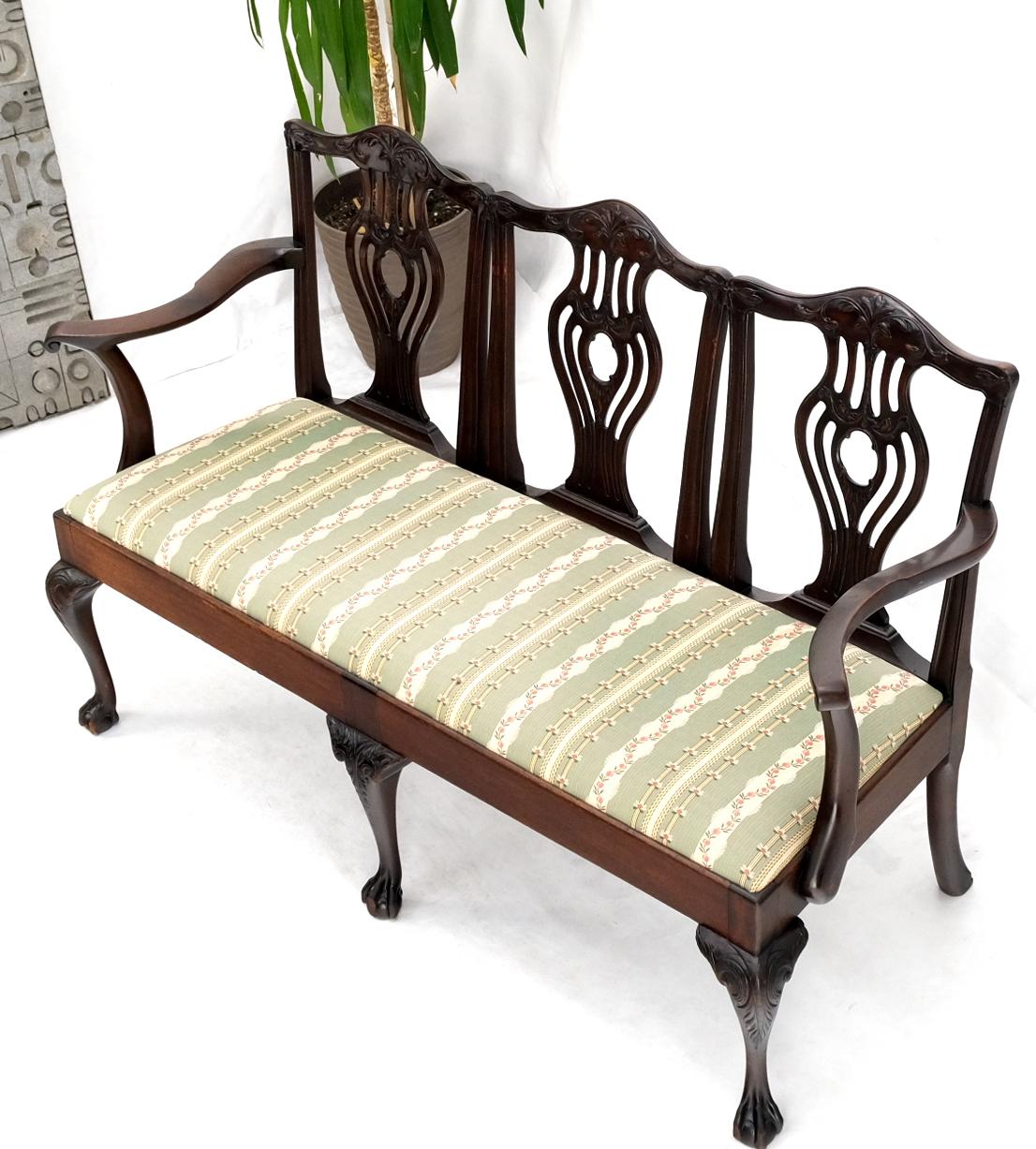 American 19th Century Triple Ball & Claw Armchair Style Settee Bench Sofa Chippendale For Sale