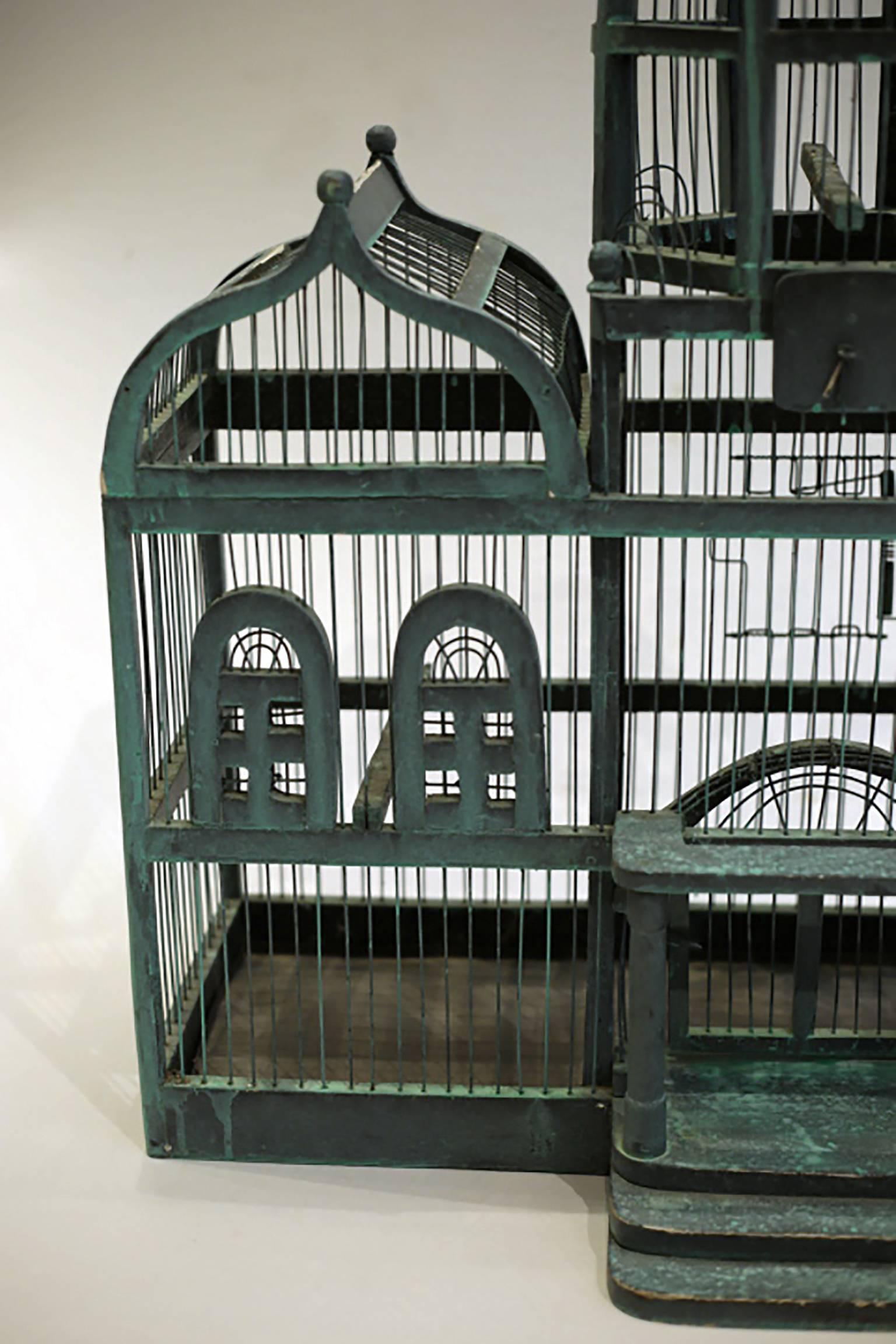 19th Century Triple Domed Wooden Cathedral Taj Mahal Bird Cage, circa 1800s In Excellent Condition In San Francisco, CA