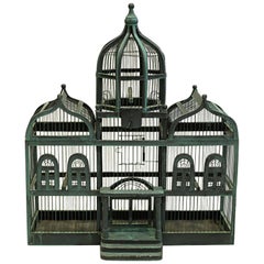 Antique 19th Century Triple Domed Wooden Cathedral Taj Mahal Bird Cage, circa 1800s