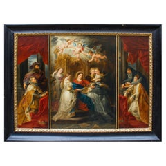 19th Century Triptych of Sant'Ildefonso Painting Oil on Canvas