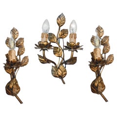 Appliques o appliques da parete in bronzo dorato del XIX secolo TRIS in stile Luigi XV