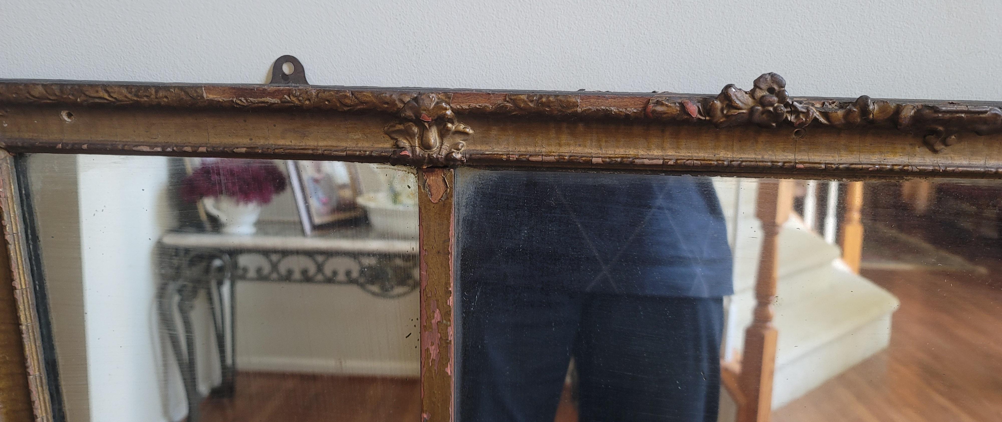 Late Victorian 19th Century Trisection Ornate Giltwood Overmantel Fireplace Mirror, Circa 1880s For Sale