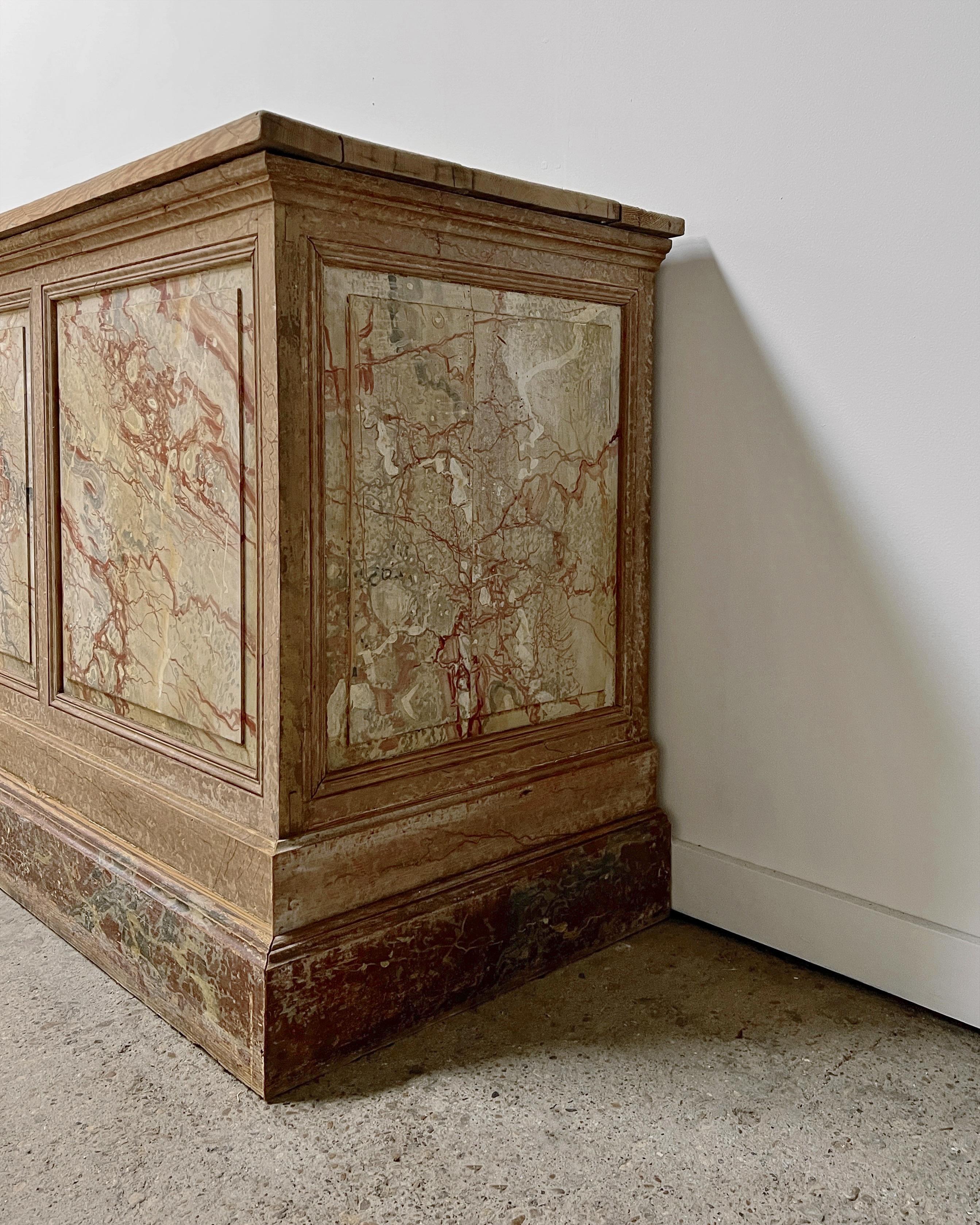 19th Century Trompe l'Oeil Marble Painted Shop Counter, Kitchen Island 2