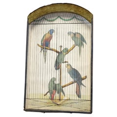 Antique 19th Century Trompe L'Oeil Parrot Cage, Hand Painted & Penwork, French, Original