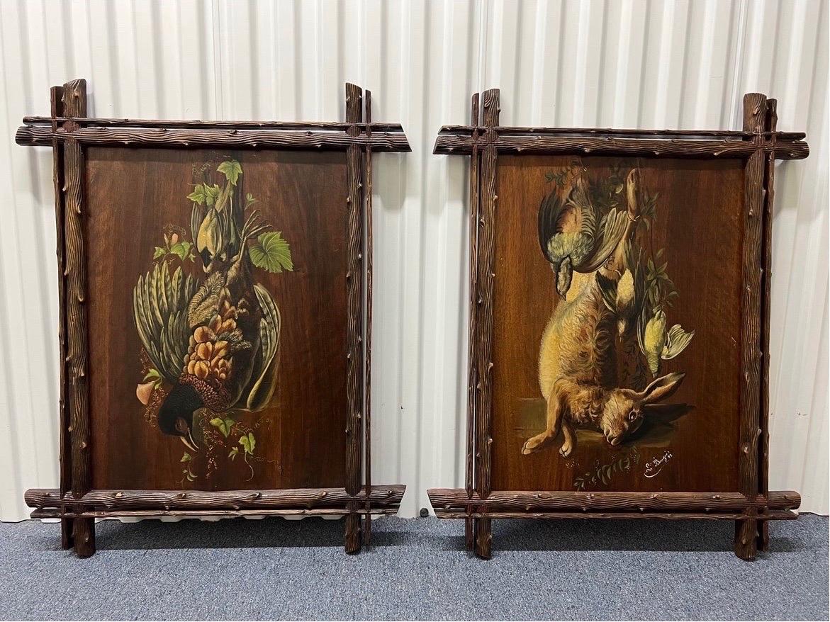 19th Century Trompe l'Oeil Rabbit and Pheasant Oil Paintings, Framed, a Pair For Sale 2