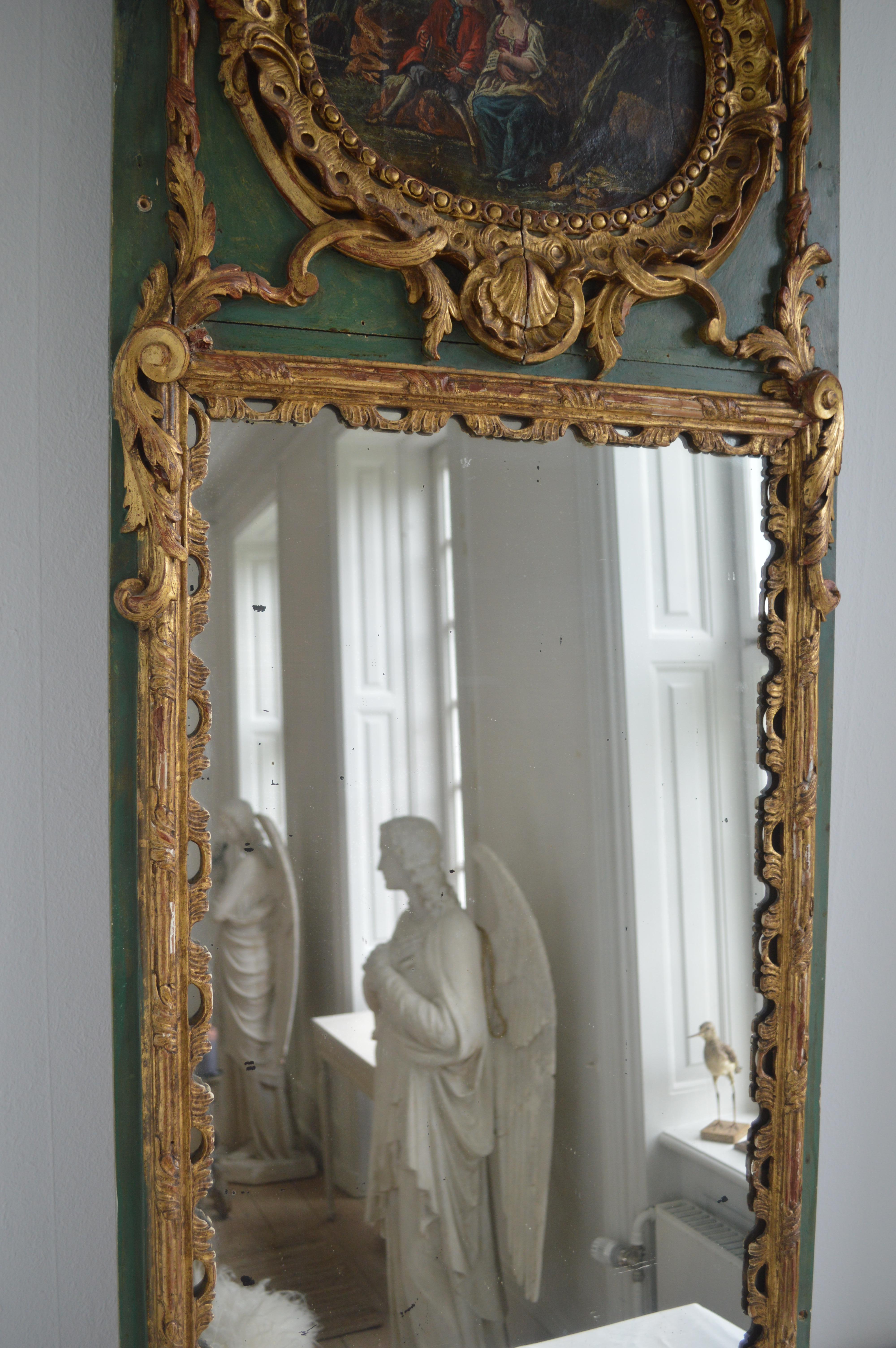 Rococo Revival 19th Century Trumeau Guilded Rococo Mercury Mirror For Sale