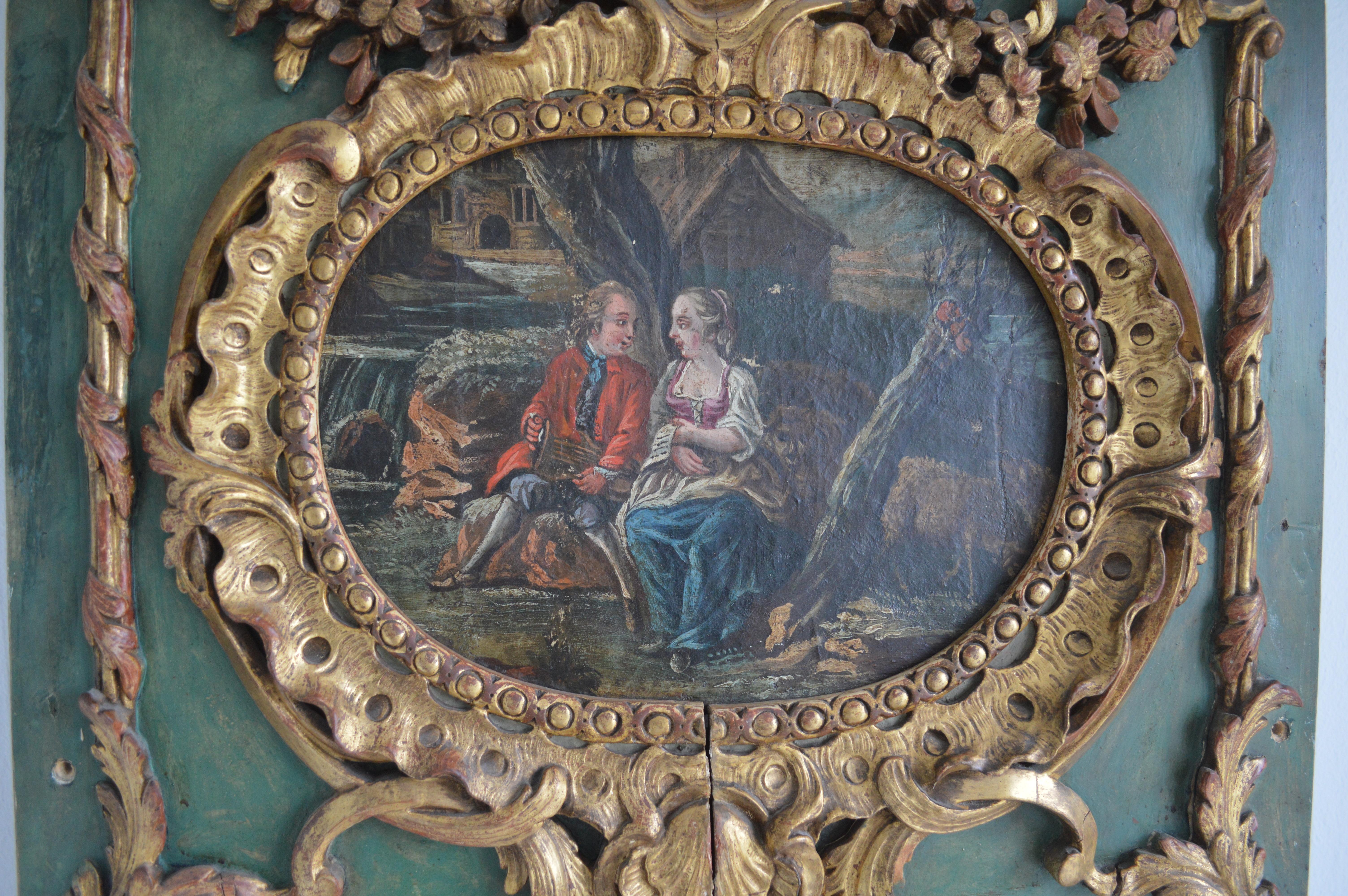European 19th Century Trumeau Guilded Rococo Mercury Mirror For Sale