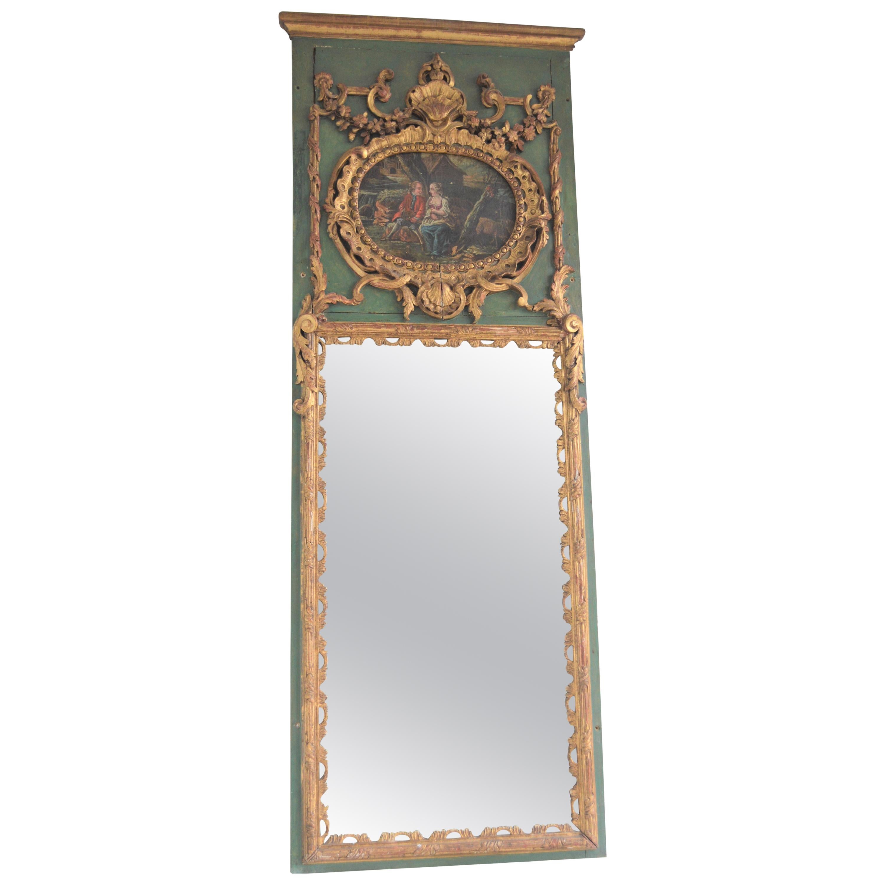 19th Century Trumeau Guilded Rococo Mercury Mirror For Sale