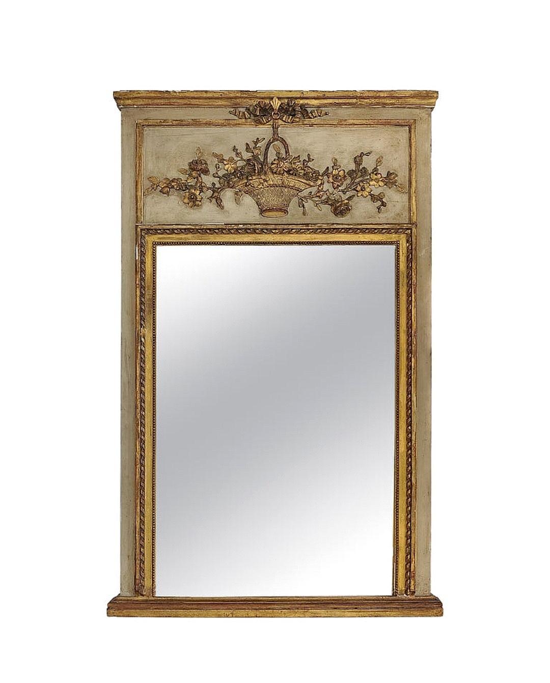 Italian  19th Century Trumeau Mirror With Gilded and Painted Surface For Sale