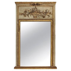 French Trameau Mirror With Gilded and Painted Surface 19th Century