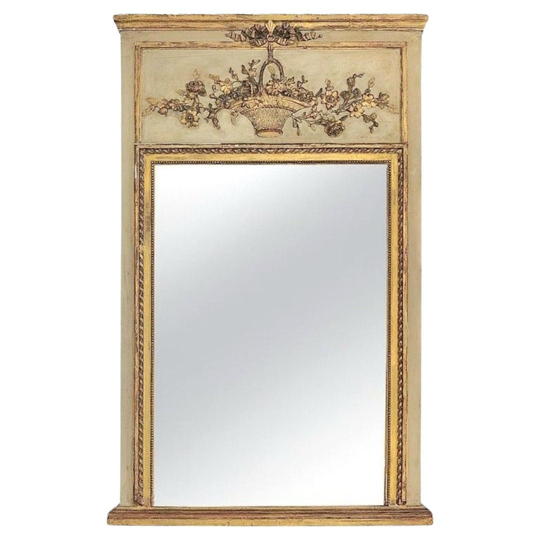  19th Century Trumeau Mirror With Gilded and Painted Surface For Sale