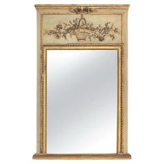 Antique  19th Century Trumeau Mirror With Gilded and Painted Surface