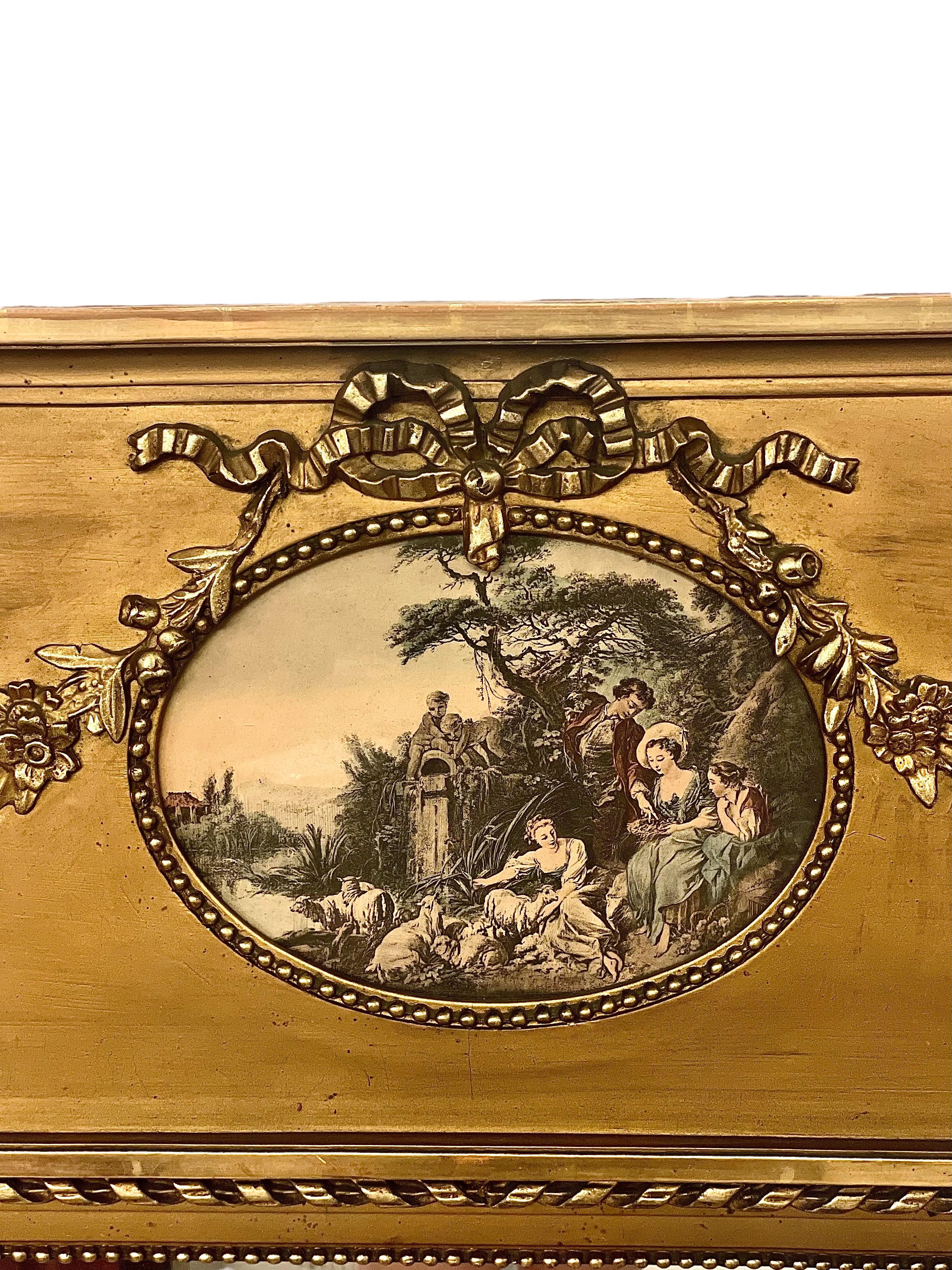 French Antique Louis XVI Style Giltwood Trumeau Mirror For Sale