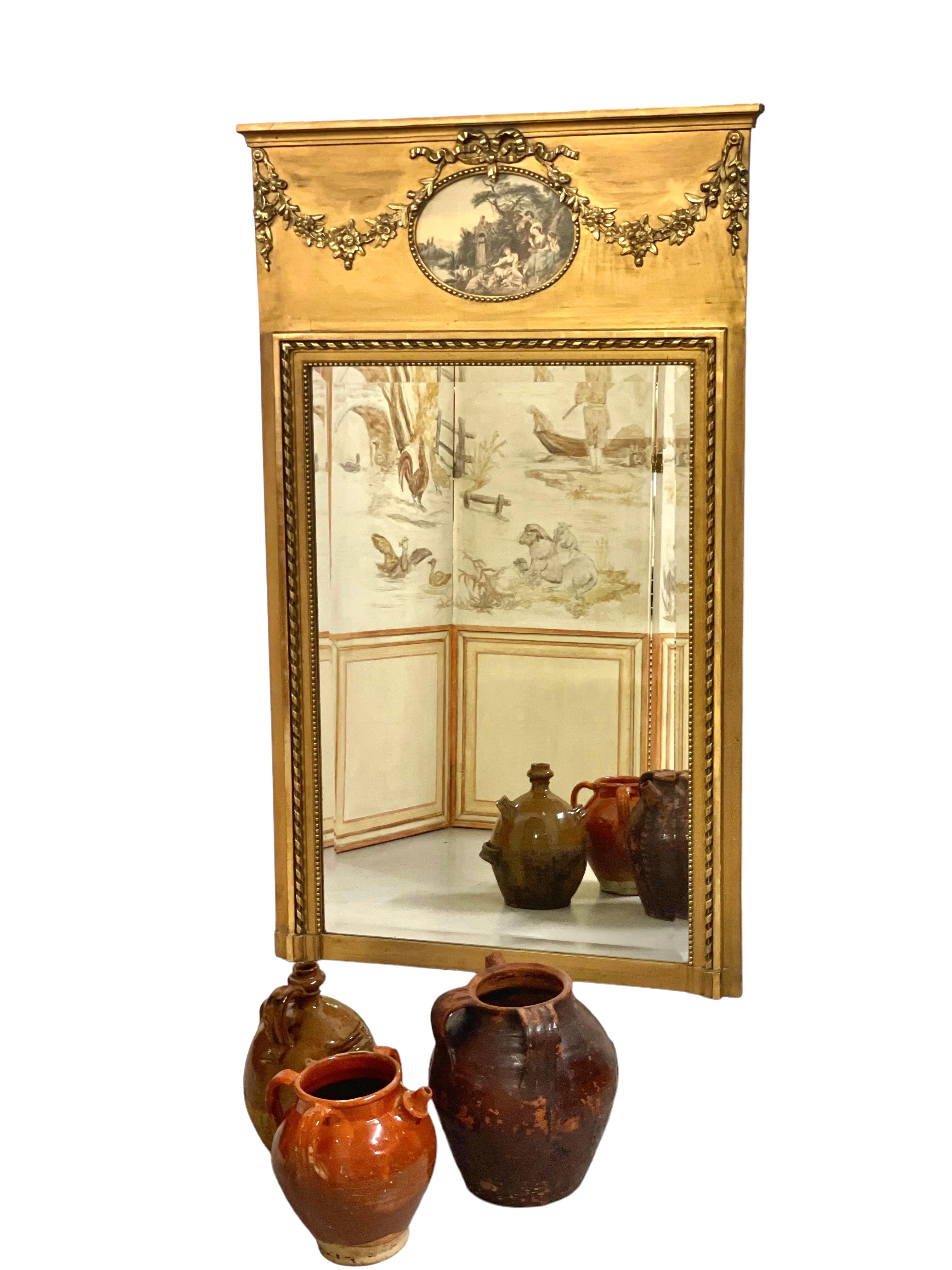 Antique Louis XVI Style Giltwood Trumeau Mirror For Sale 2