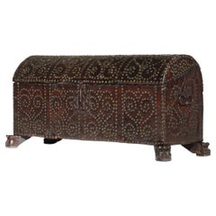 19th Century Trunk in Studded Leather and Solid Wood