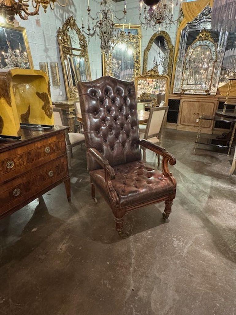 19th Century Tufted English Chesterfield Chair (Leder) im Angebot
