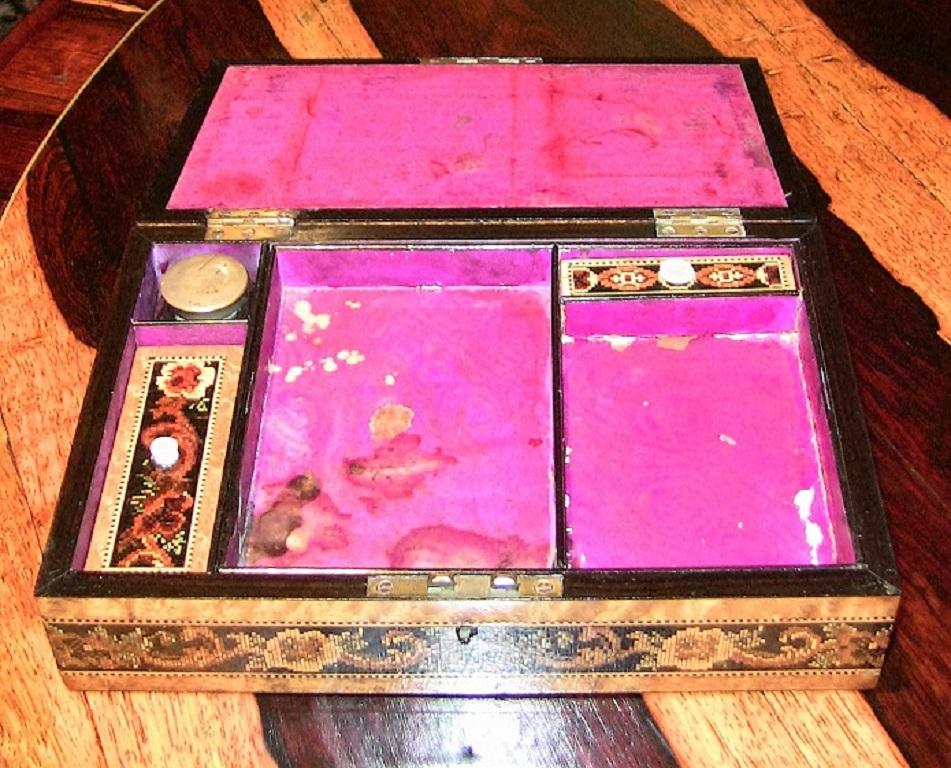 High Victorian 19C English Tunbridgeware Tabletop Stationary Box, Micro Mosaic For Sale
