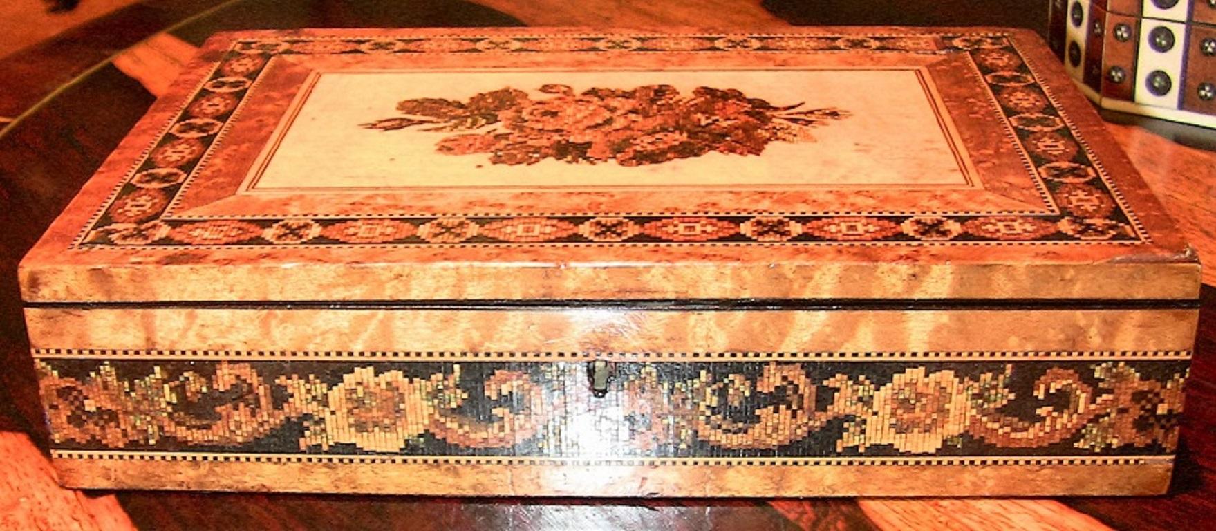 19th Century 19C English Tunbridgeware Tabletop Stationary Box, Micro Mosaic For Sale