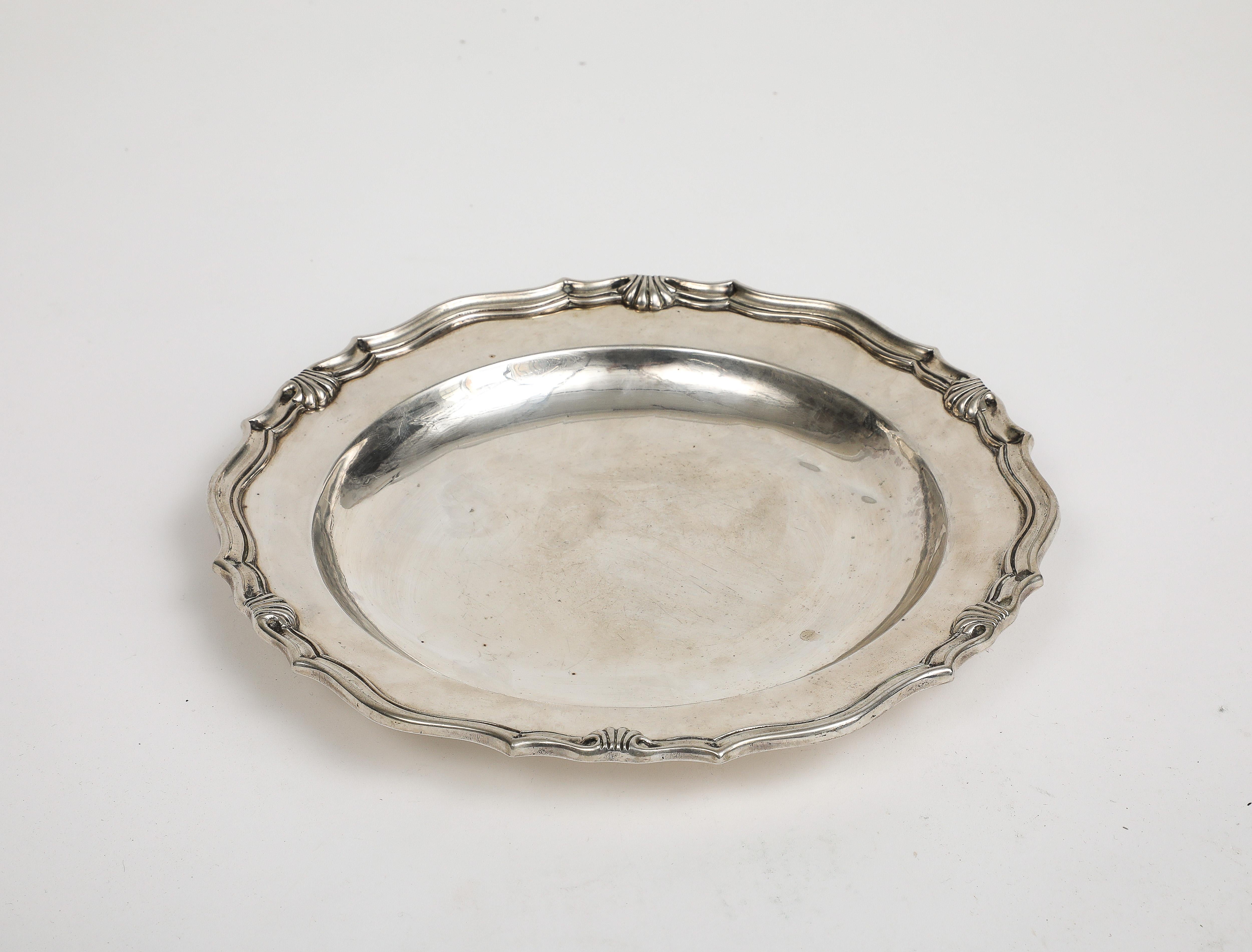 19th century Baroque style Italian silver plate from Turin. Scallop/shell detailed border, stamped on back. 
