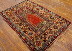 1860s Red Rust Islamic Turkish Anatolian Mujur Prayer Rug 3'7"x5'8" Wool Carpet