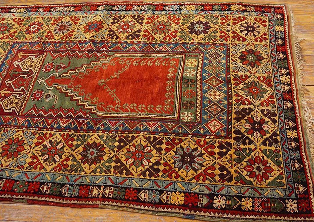 Hand-Knotted 19th Century Turkish Anatolian Mujur Prayer Rug ( 3'7