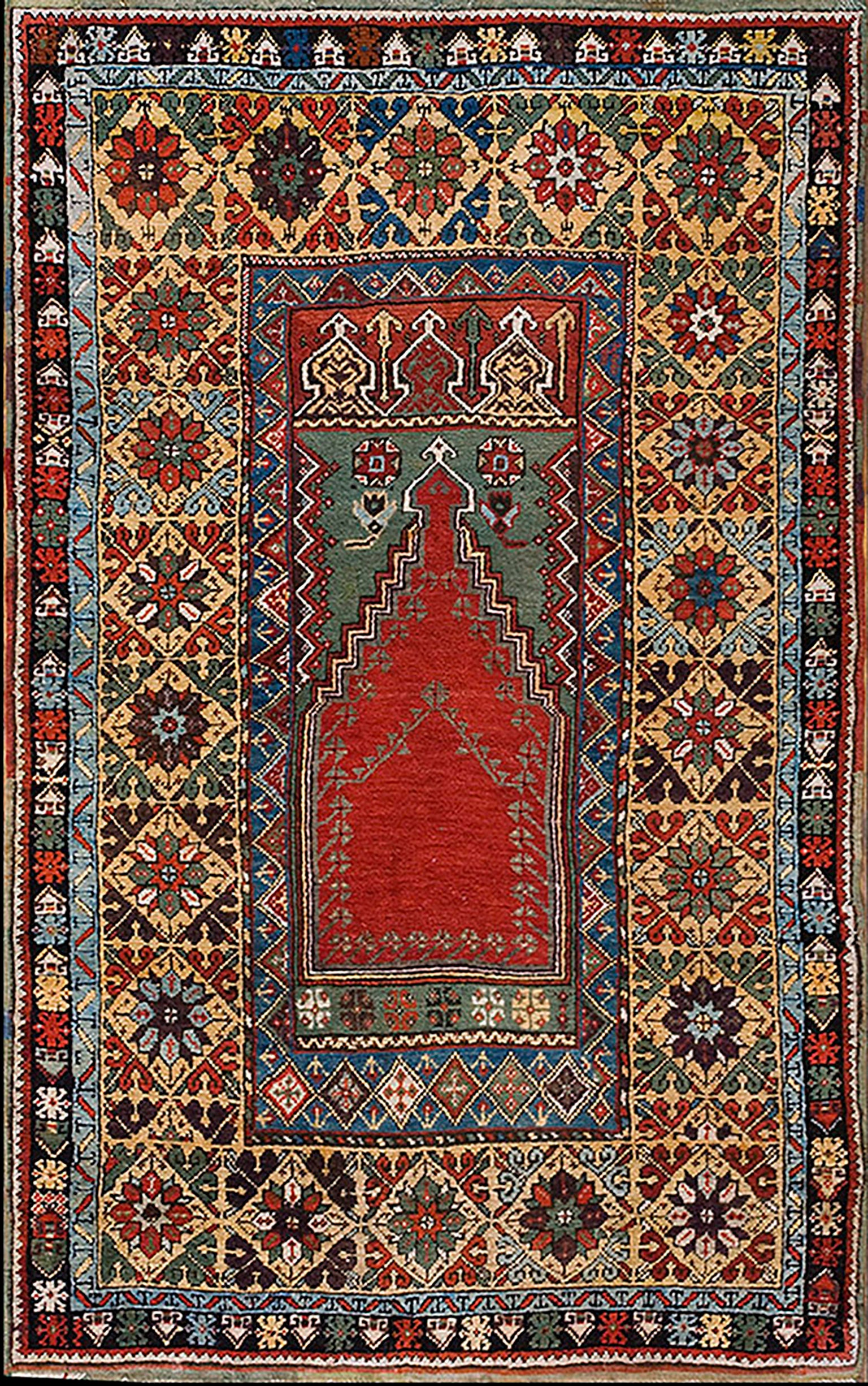 19th Century Turkish Anatolian Mujur Prayer Rug ( 3'7" x 5'8" - 109 x 173 )