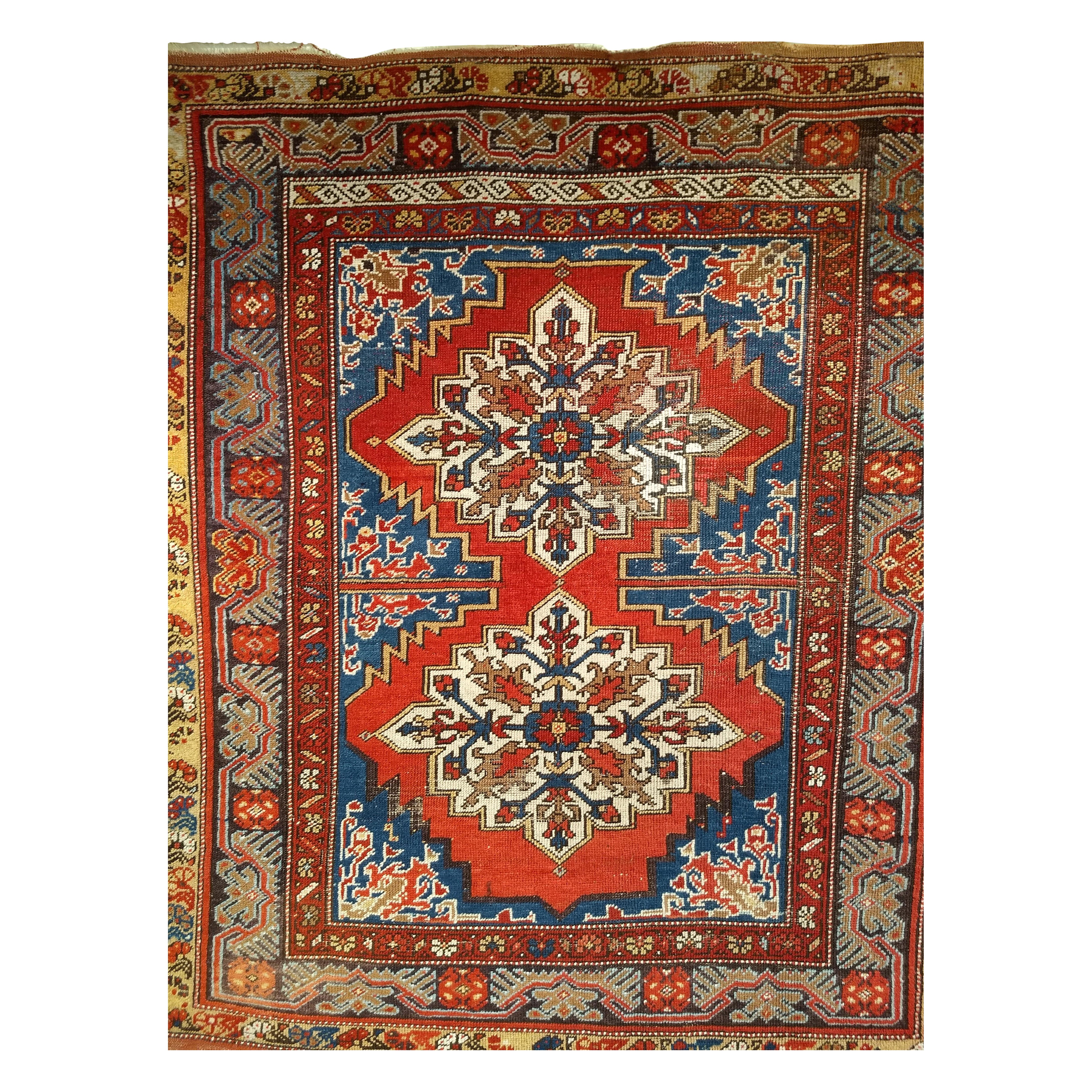Türkischer anatolischer Dorfteppich des 19. Jahrhunderts mit Kazak-Adler-Design im Angebot