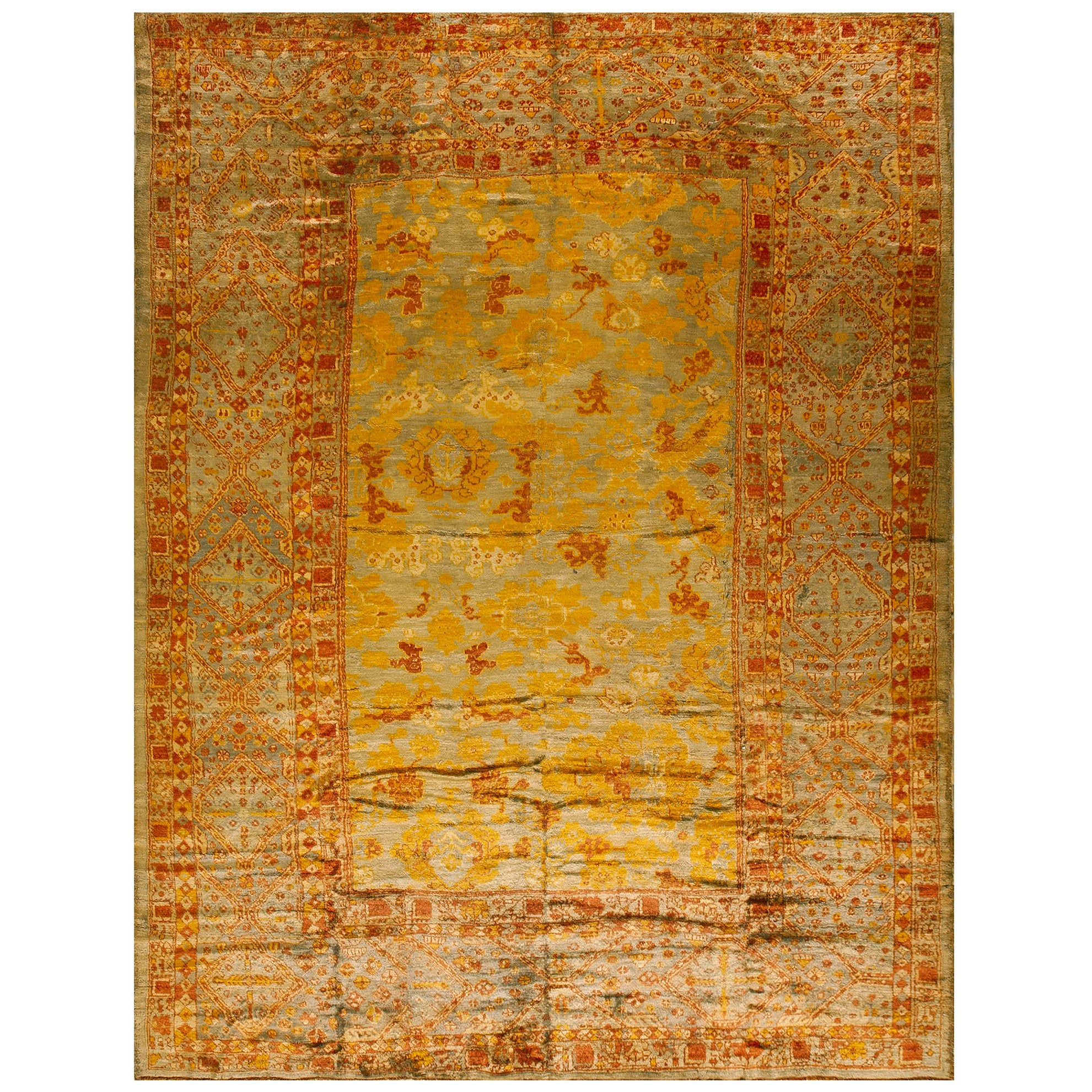 Tappeto turco d'angora Oushak del XIX secolo ( 10'1" x 13'2" - 307 x 401 )