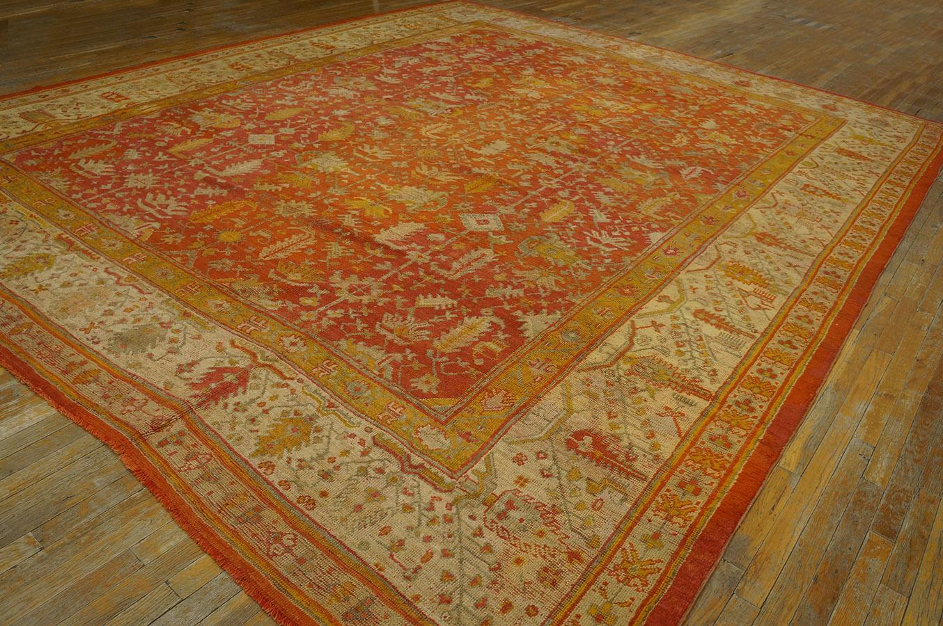 Wool 19th Century Turkish Angora Oushak Carpet ( 11'10
