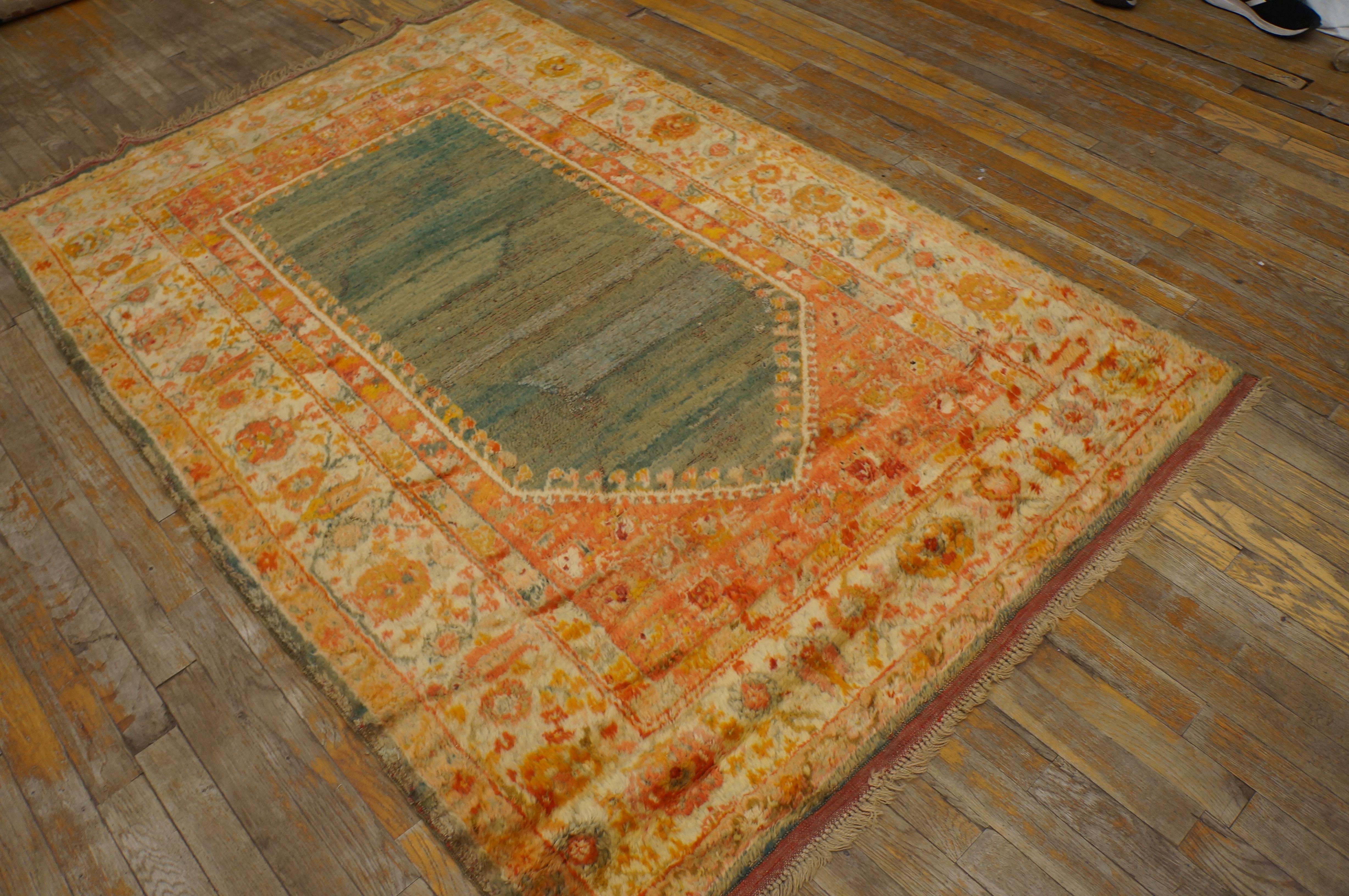 19th Century Turkish Angora Oushak Prayer Carpet ( 4' x 6' - 122 x 183 ) For Sale 1