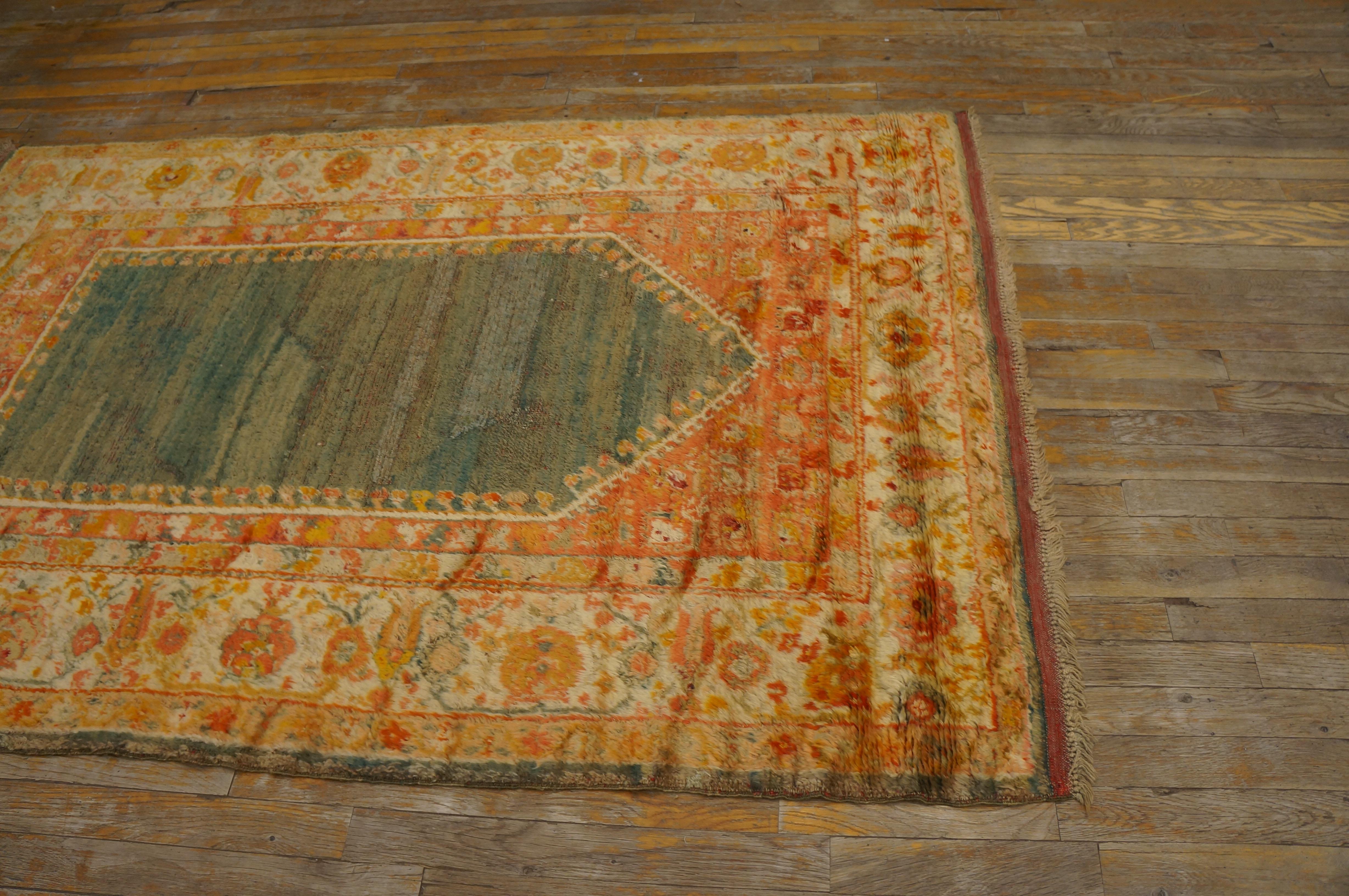 19th Century Turkish Angora Oushak Prayer Carpet ( 4' x 6' - 122 x 183 ) For Sale 2