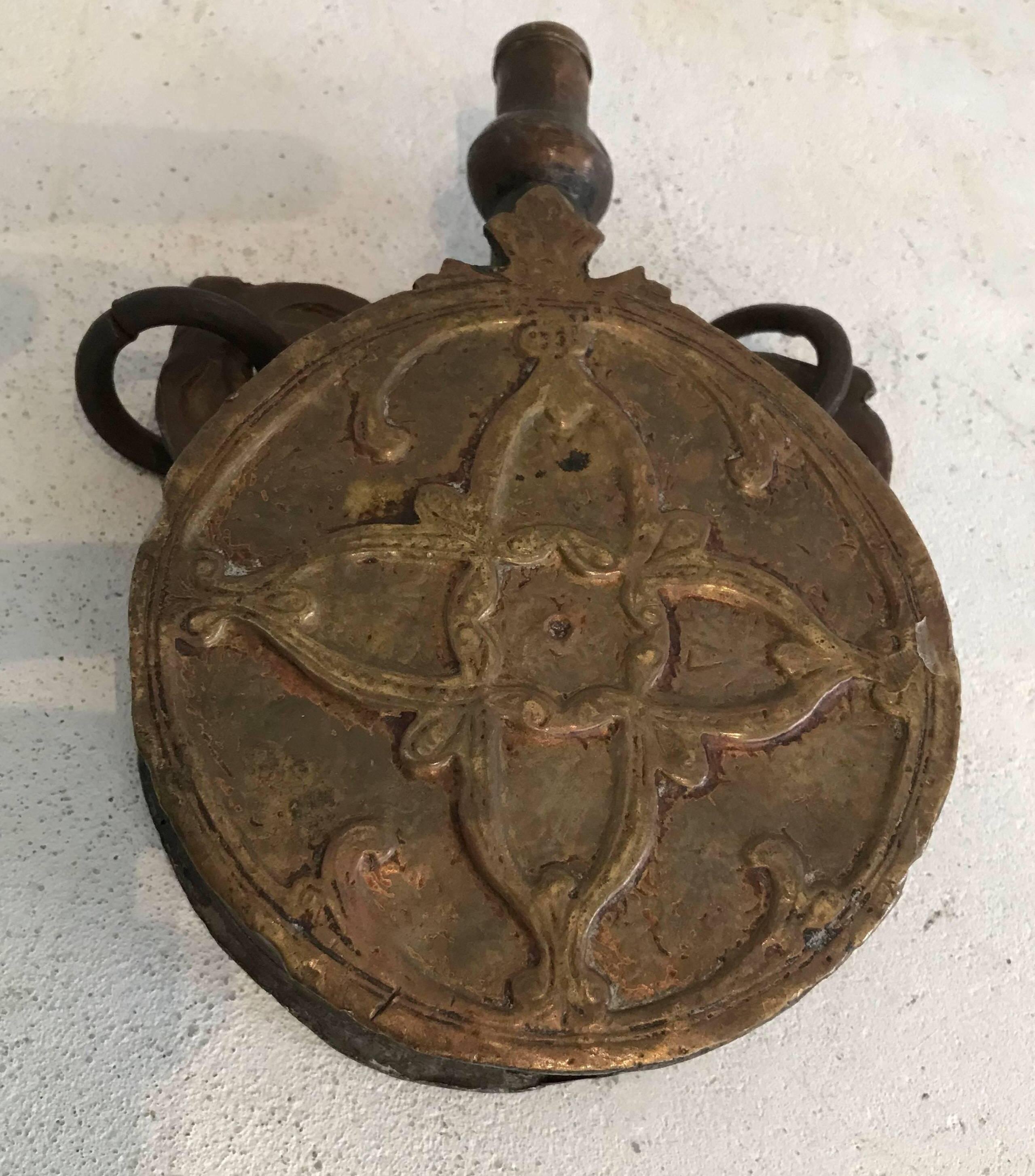 19th Century Turkish Bronze Vessel/Flask with Ornate Detailing In Excellent Condition In Chicago, IL