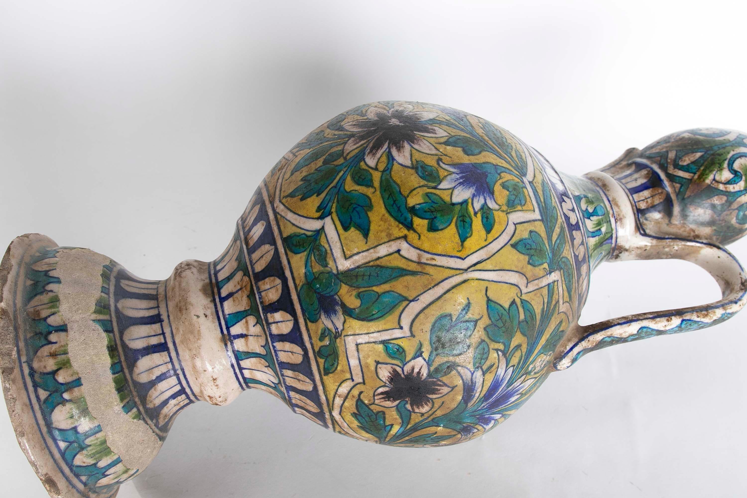 19th Century Turkish Ceramic Vase Decorated with Flowers in Various Colours For Sale 8
