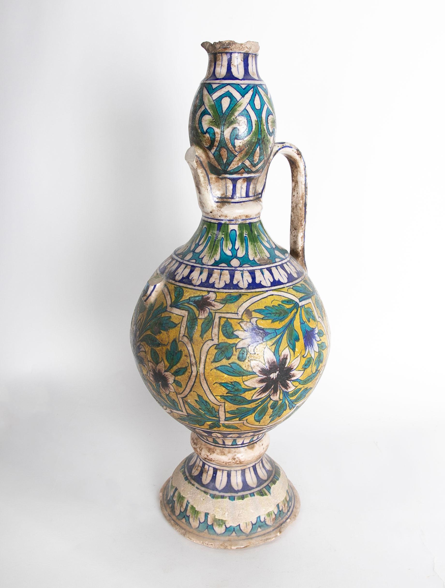 19th century Turkish Ceramic Vase Decorated with Flowers in Various Colours.