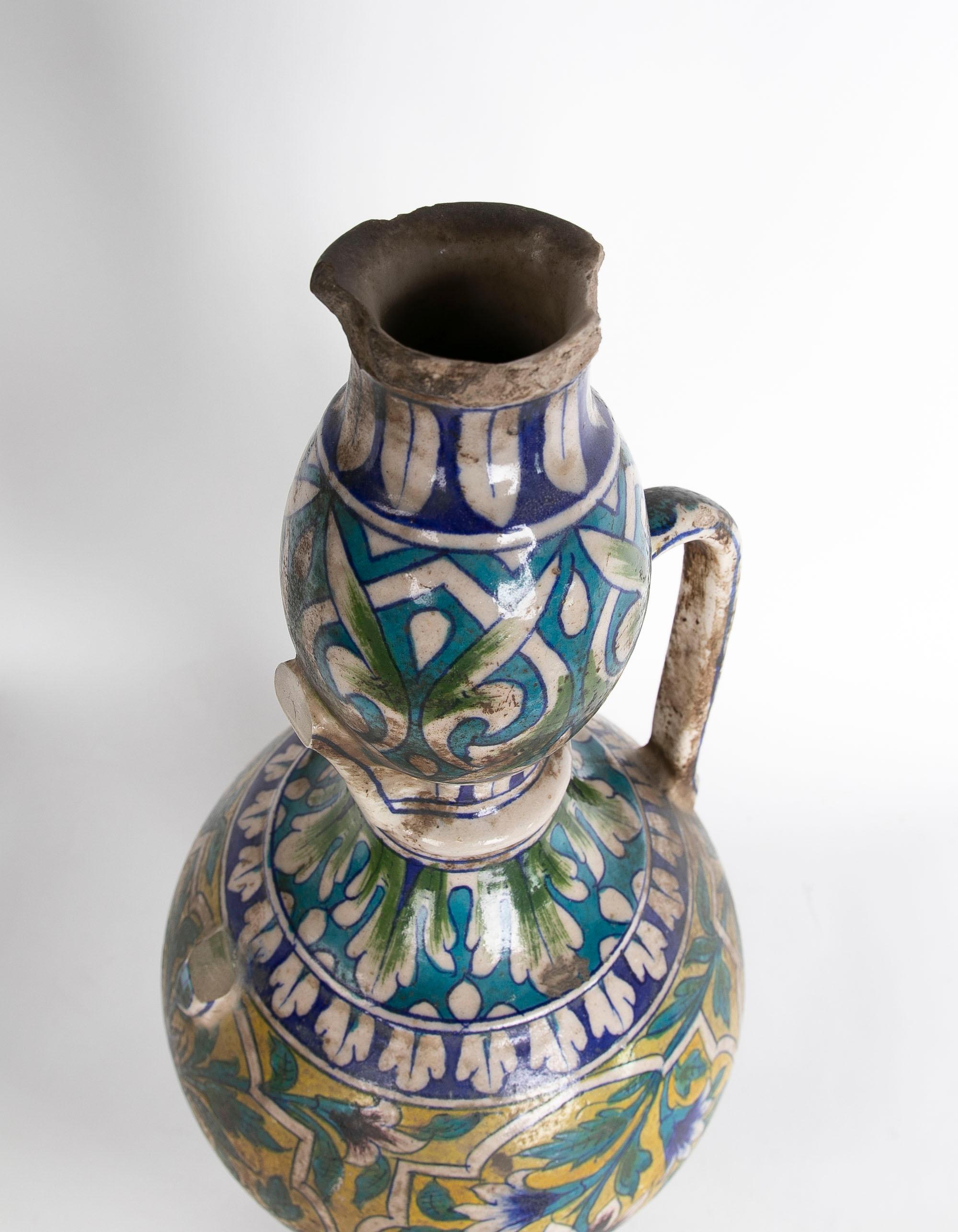 19th Century Turkish Ceramic Vase Decorated with Flowers in Various Colours In Good Condition For Sale In Marbella, ES