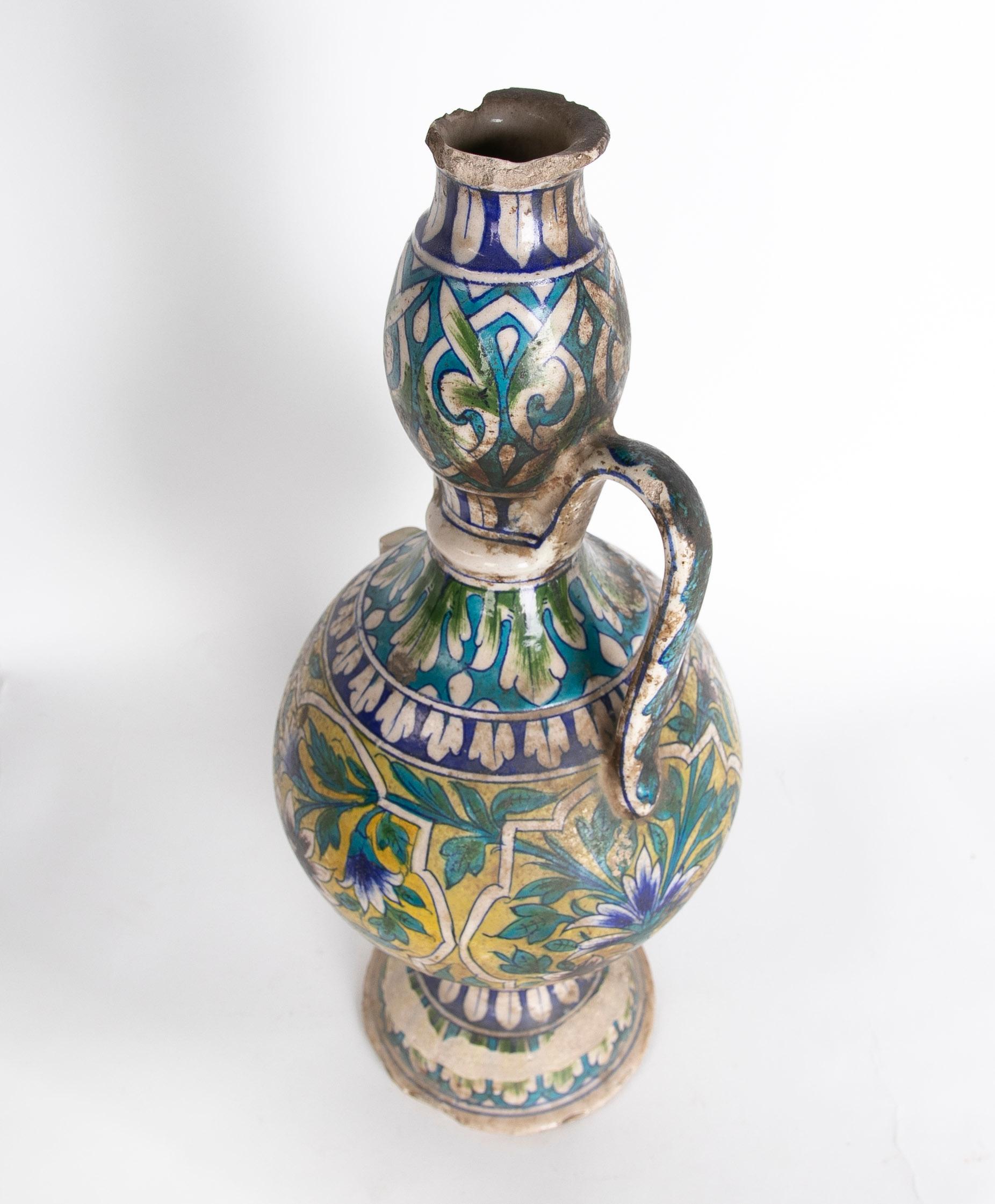 19th Century Turkish Ceramic Vase Decorated with Flowers in Various Colours For Sale 3