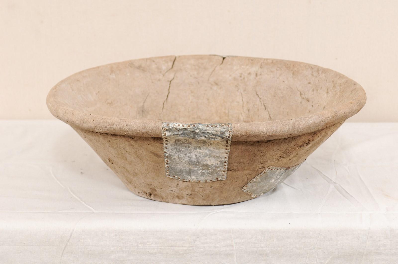 19th Century Turkish Dough Bowl with Old Metal Repairs 2