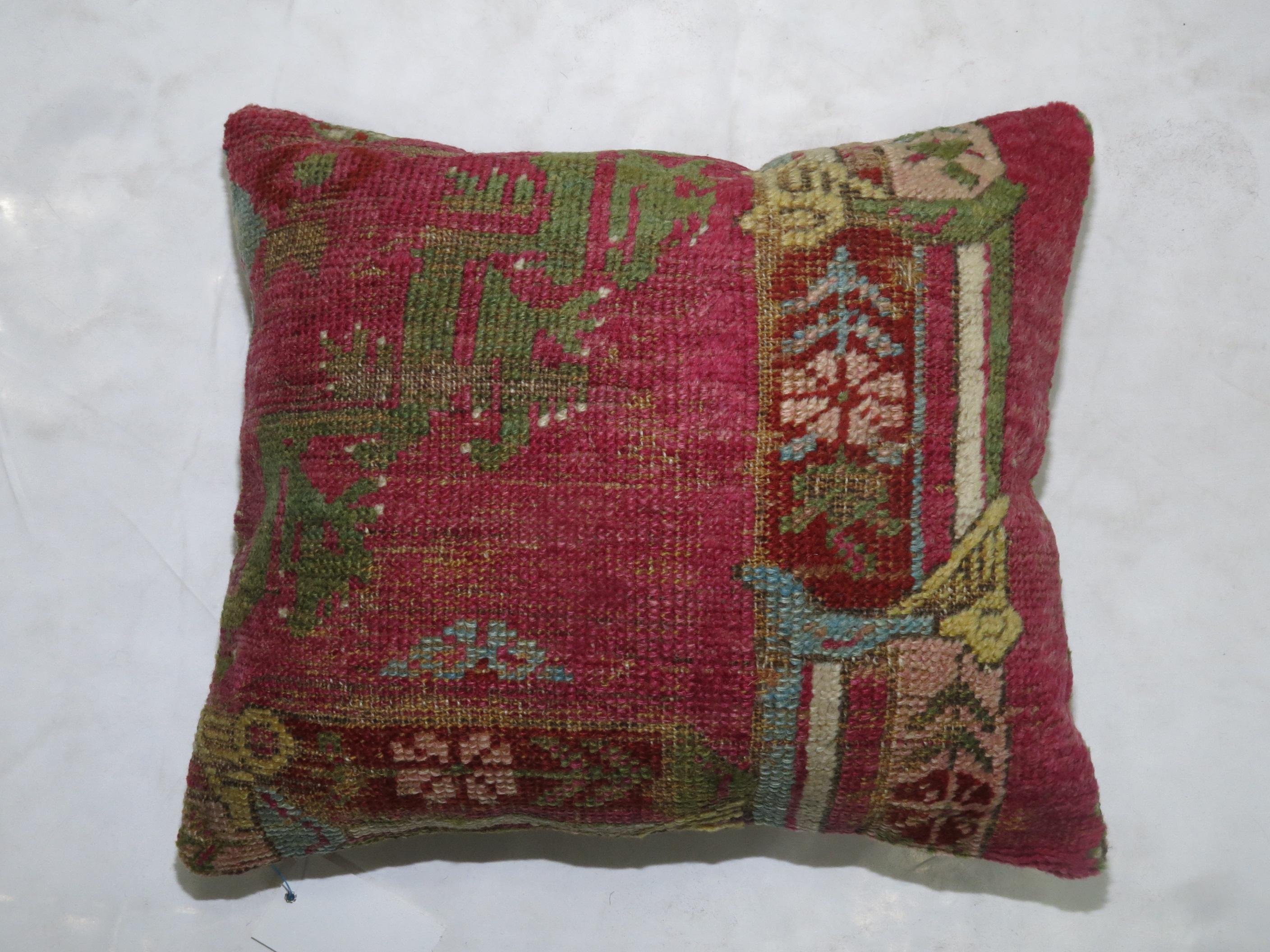 Oushak 19th Century Turkish Ghiordes Rug Remnant Pillow