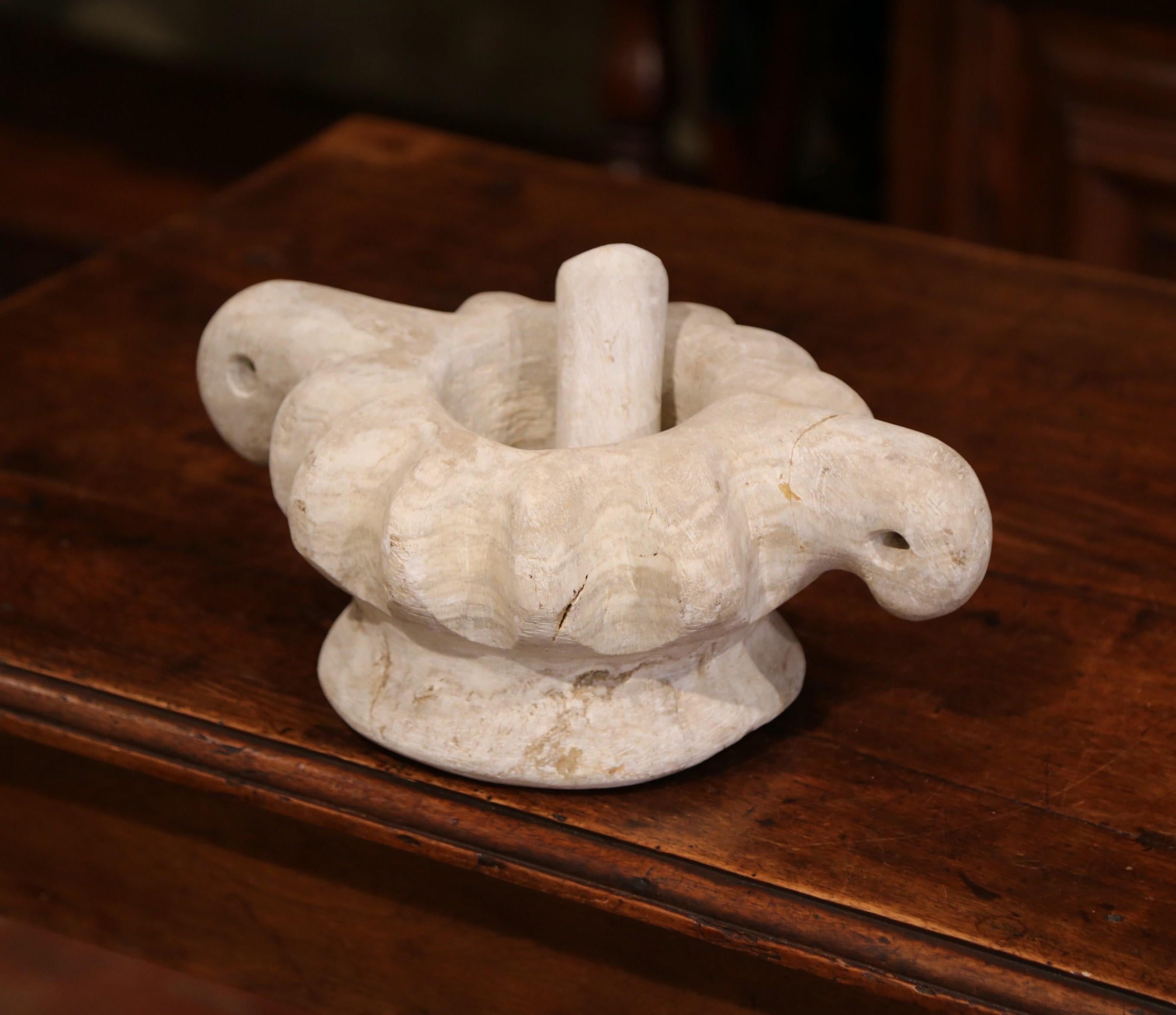 19th Century Turkish Hand Carved Stone Mortar with Matching Pestle In Good Condition In Dallas, TX
