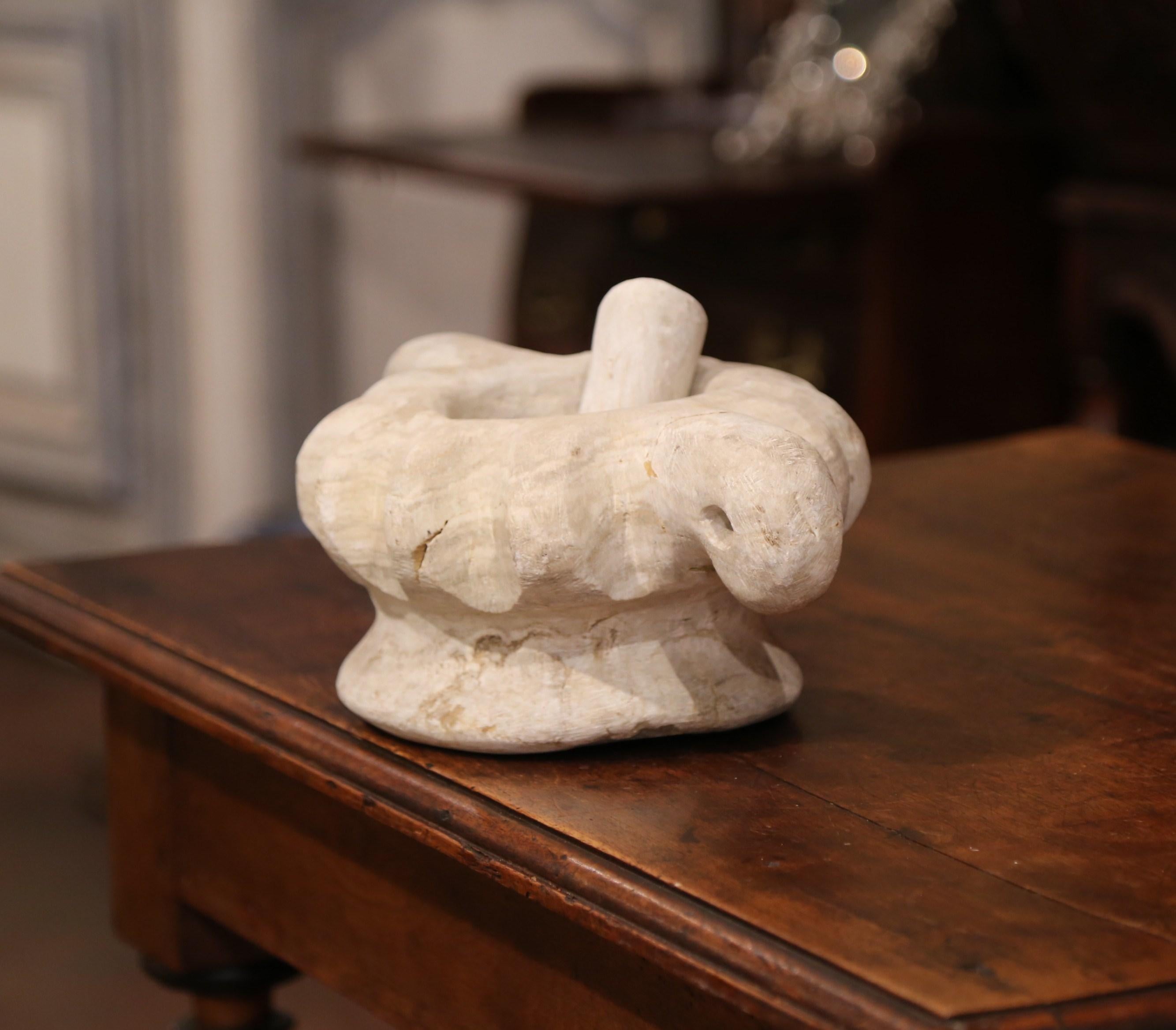 Limestone 19th Century Turkish Hand Carved Stone Mortar with Matching Pestle