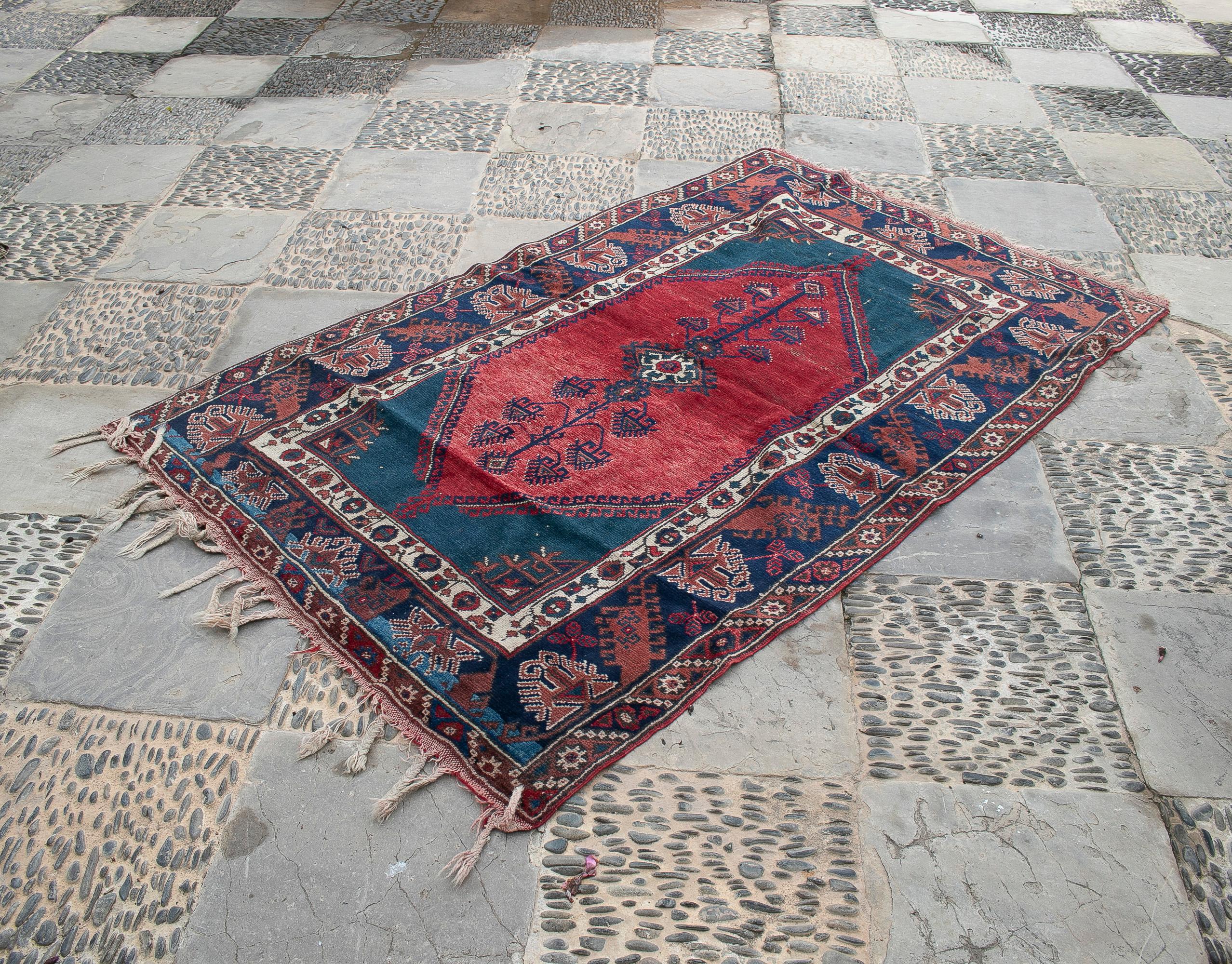 Antique 19th century Turkish Kilim wool carpet rug.