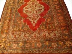 19th Century Turkish Oushak Area Rug, Hand-Knotted Wool, Red & Ivory, 5x6