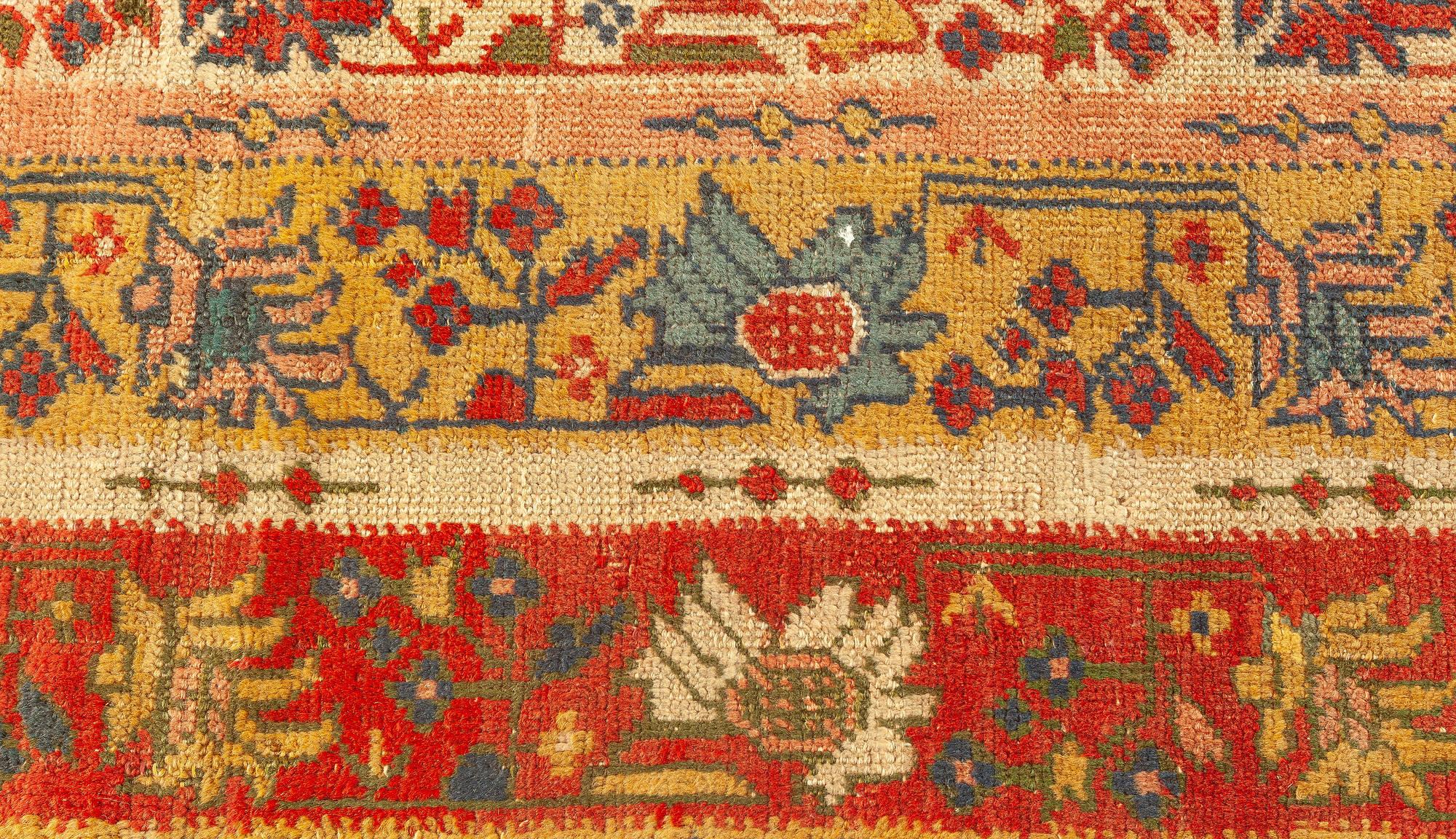 Tapis de laine botanique turc Oushak du 19e siècle tissé à la main
Taille : 11'8