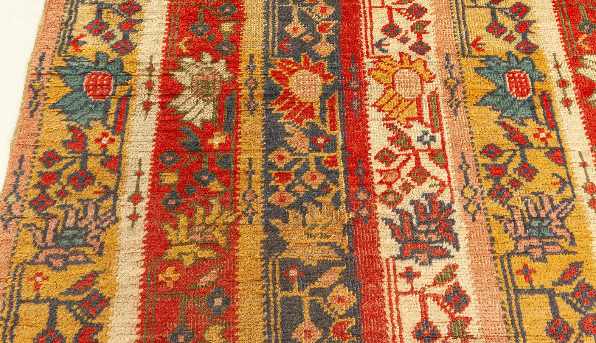 Wool 19th Century Turkish Oushak Botanic Handwoven Rug For Sale